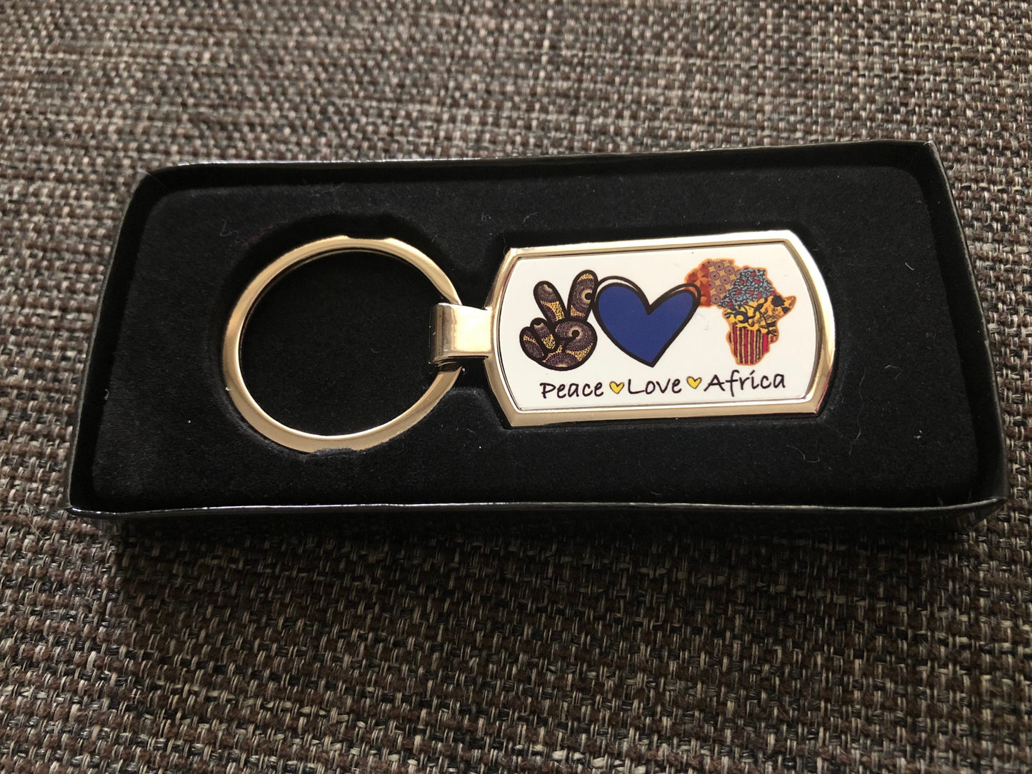 Peace Love Africa / Protea keyring key tag. Africa gift. Protea gift.