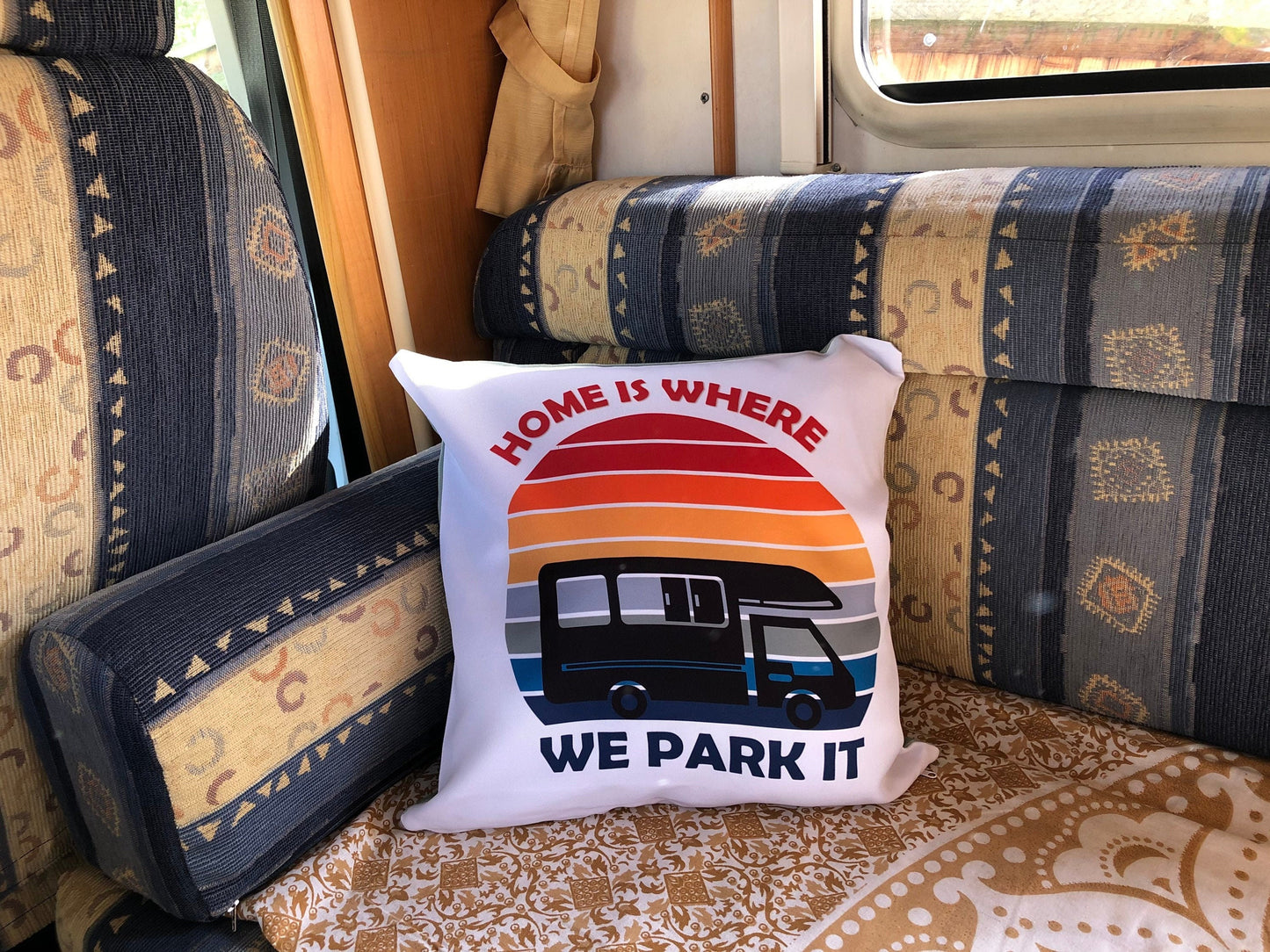Home is where we park it Motorhome / Campervan / Caravan plush white deluxe 'soft feel' scatter cushion. ( 40x40cm )