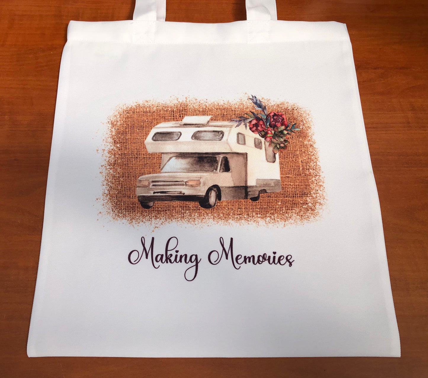 Making Memories Motorhome Caravan natural tone tote bag.