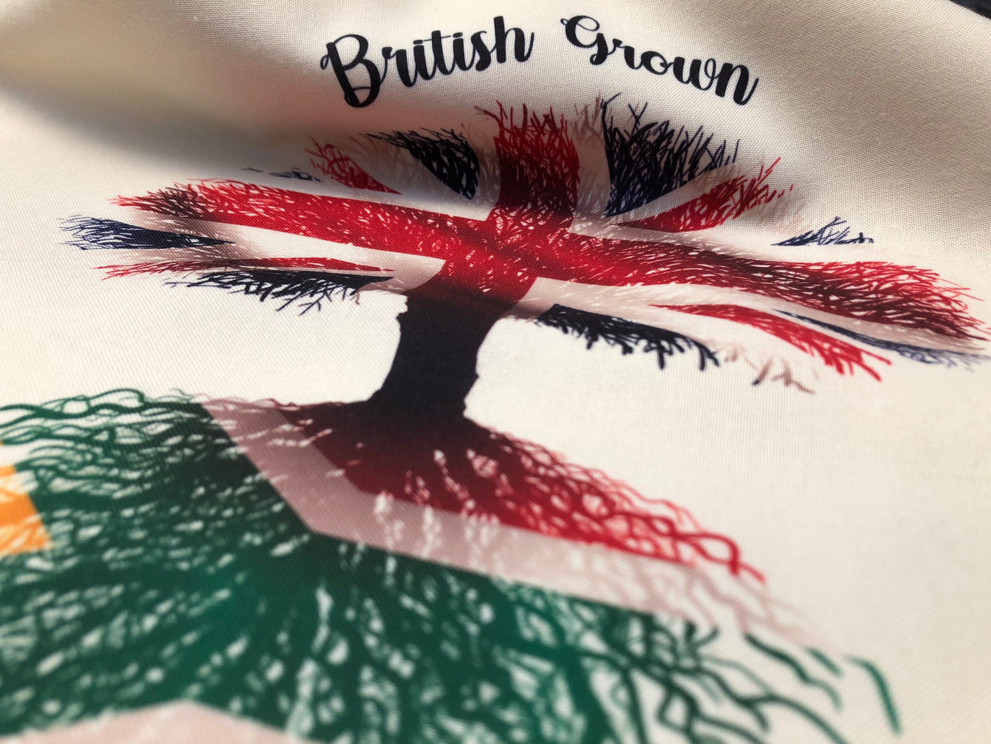 Fabric bag South African Flag United Kingdom Union Jack 'Grown in Britain with South African Roots' natural fabric tote bag.