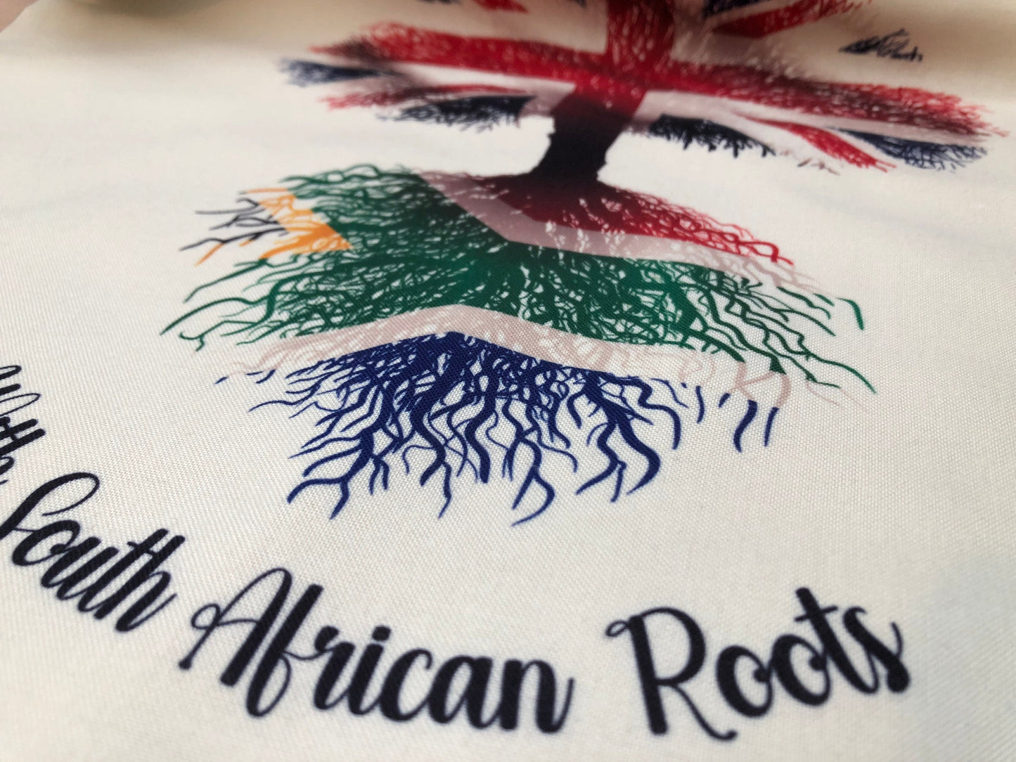 Fabric bag South African Flag United Kingdom Union Jack 'Grown in Britain with South African Roots' natural fabric tote bag.