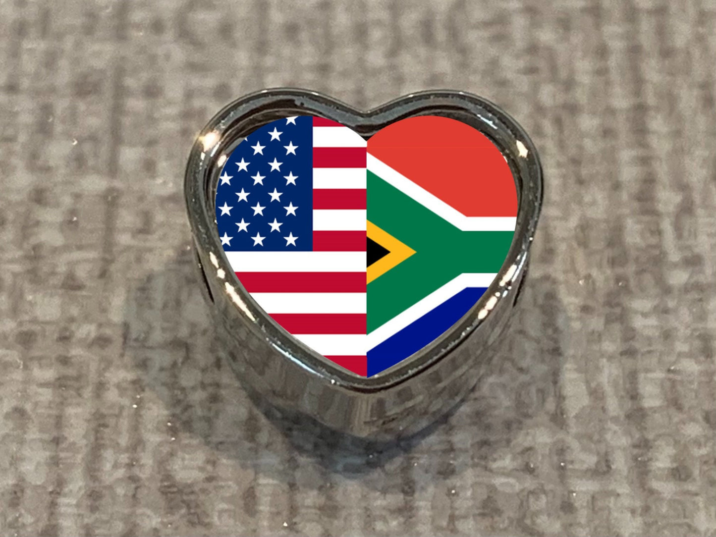 South African United States blended Flag heart bracelet stainless steel charm Personalised Add on Large hole bead Valentine gift for mom