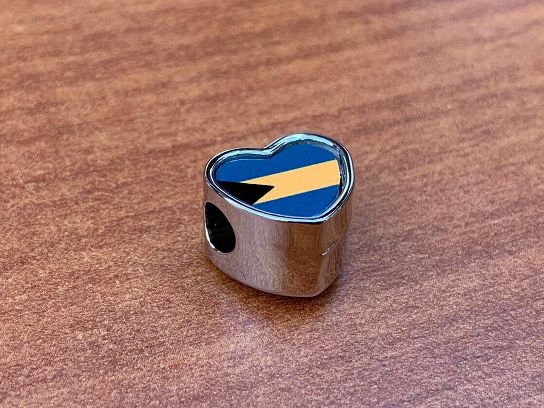 The Bahamas flag heart shaped personalised flag stainless steel charm bead Add on charm Large hole bead Valentine’s gift for mom mum