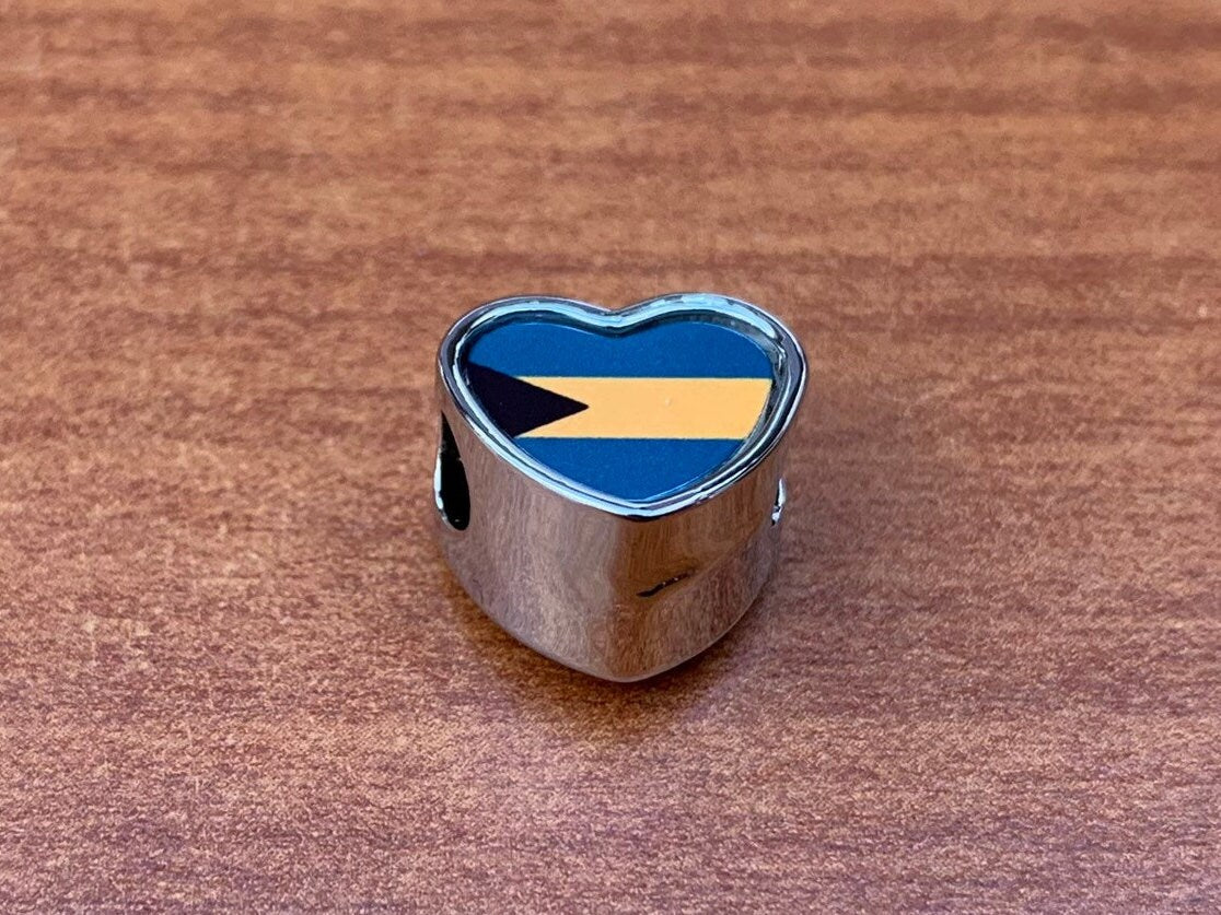 The Bahamas flag heart shaped personalised flag stainless steel charm bead Add on charm Large hole bead Valentine’s gift for mom mum