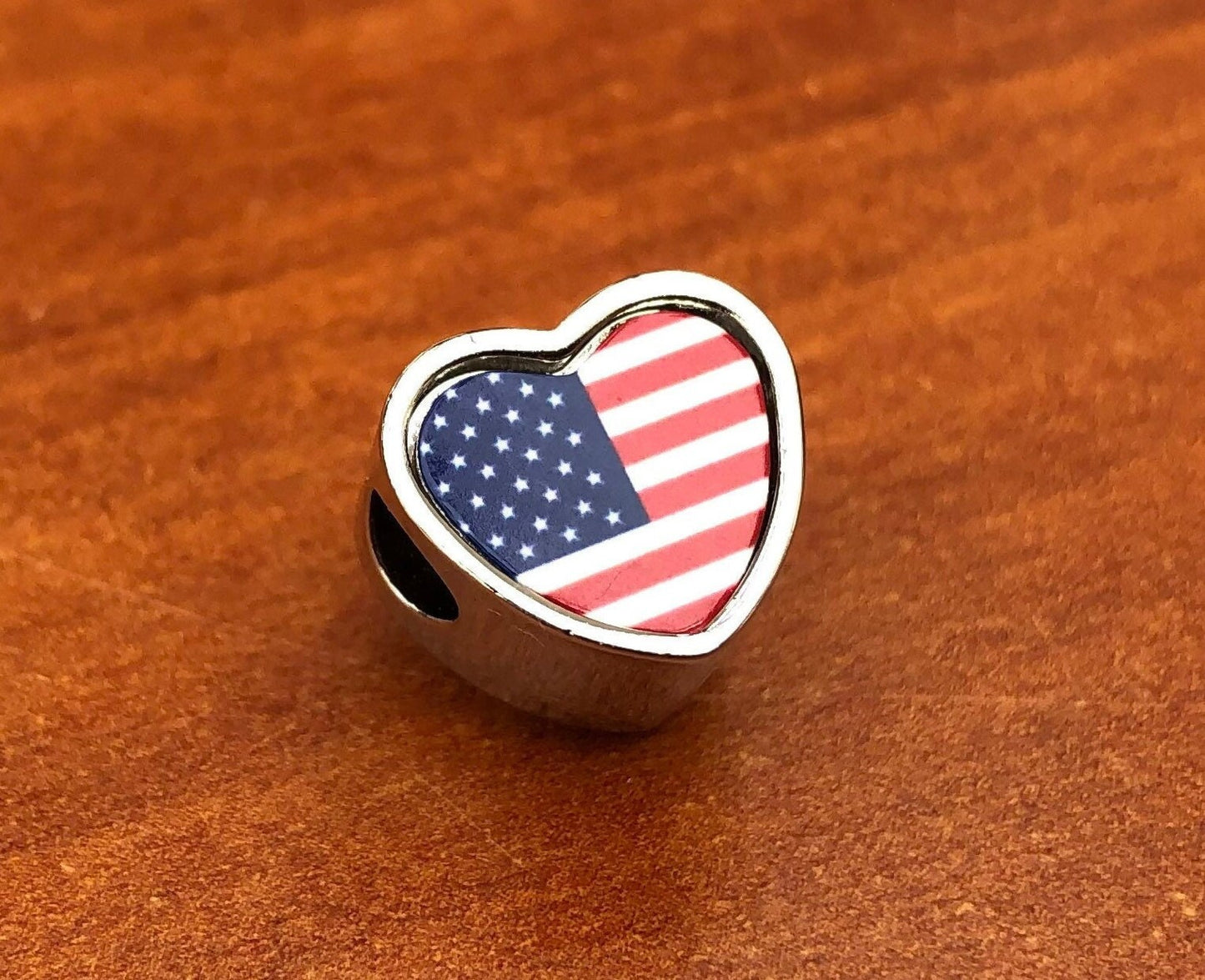 United States USA 'Stars and Stripes' heart bracelet stainless steel charm bead Personalised Charm add on large hole bead Valentine’s gift