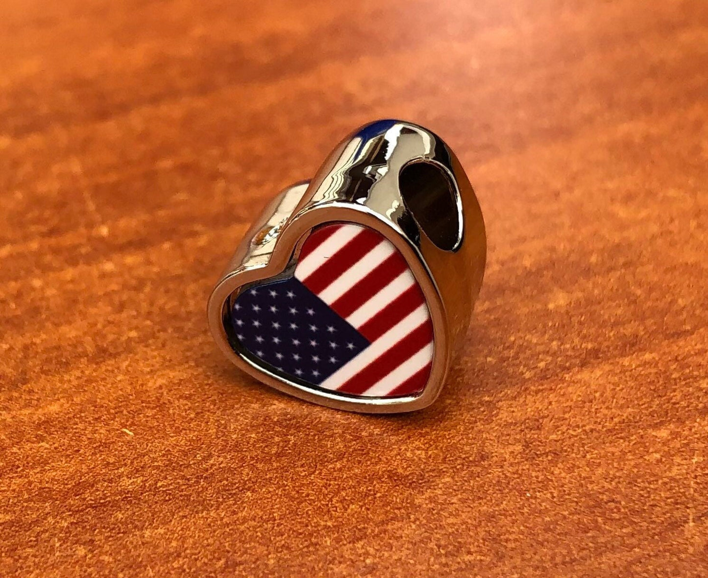 United States USA 'Stars and Stripes' heart bracelet stainless steel charm bead Personalised Charm add on large hole bead Valentine’s gift