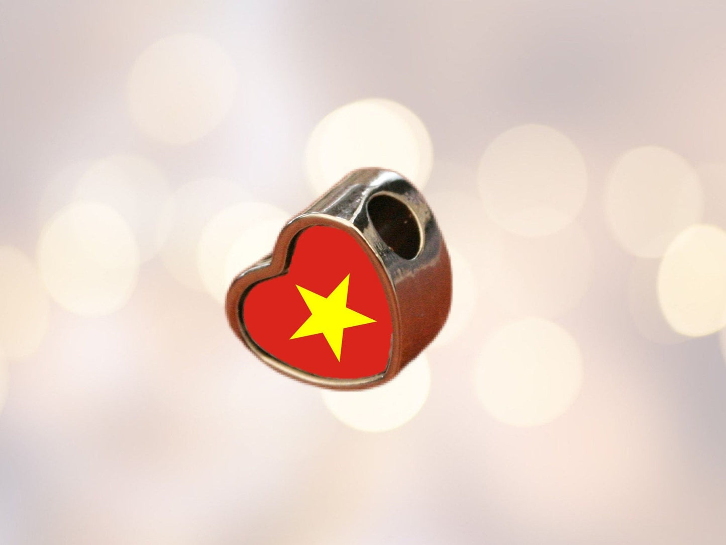 Vietnam Vietnamese flag heart shaped bracelet stainless steel charm bead Personalised Add on Large hole bead Valentine’s gift for mom mum