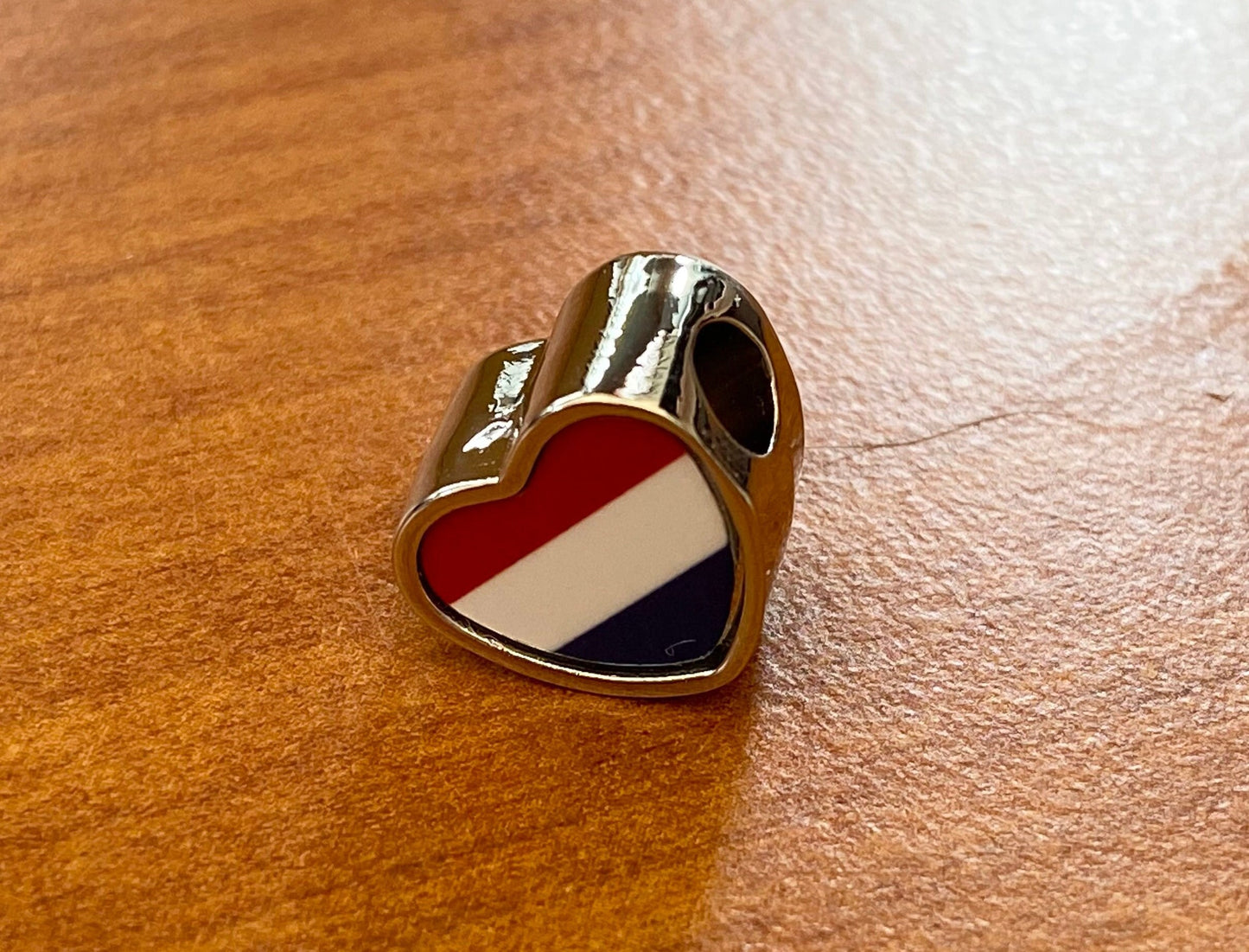 The Netherlands Holland Flag heart stainless steel charm personalised charm Add on charm Large hole bead Valentine’s gift for mom mum