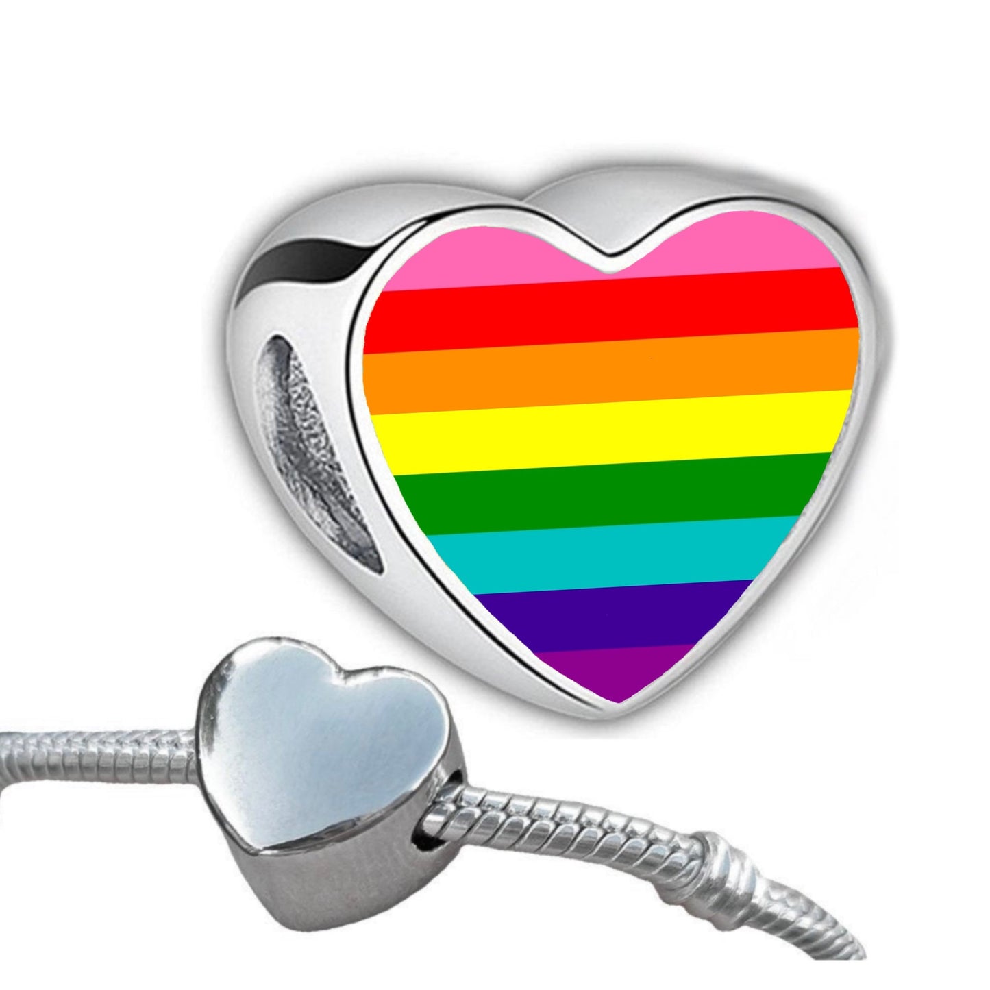 LGBTQ+ Pride heart charm bead Your flag on a stainless steel charm Unique gift Hand printed Personalised charm Valentine gift Add on bead