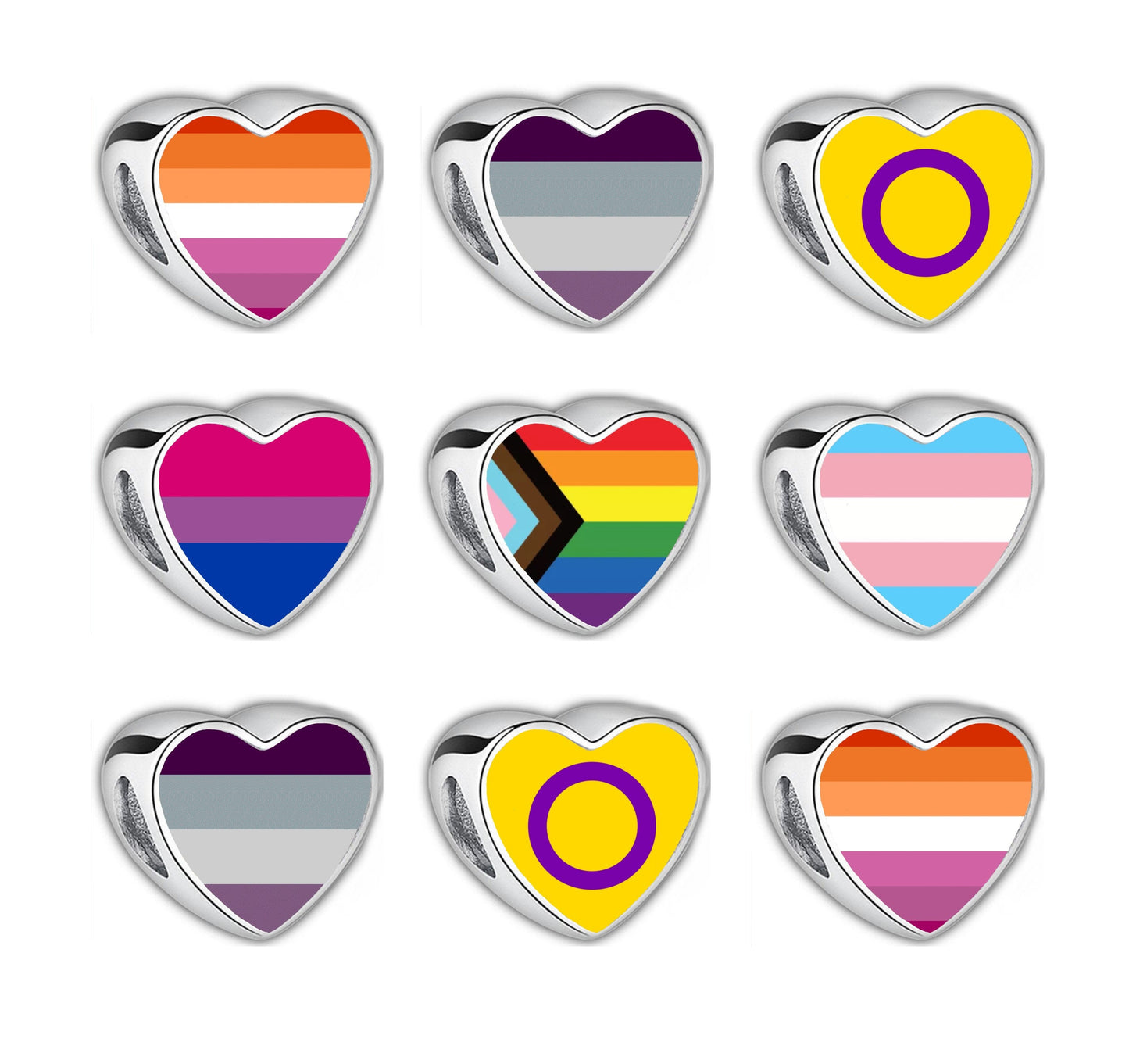 LGBTQ+ Pride heart charm bead Your flag on a stainless steel charm Unique gift Hand printed Personalised charm Valentine gift Add on bead