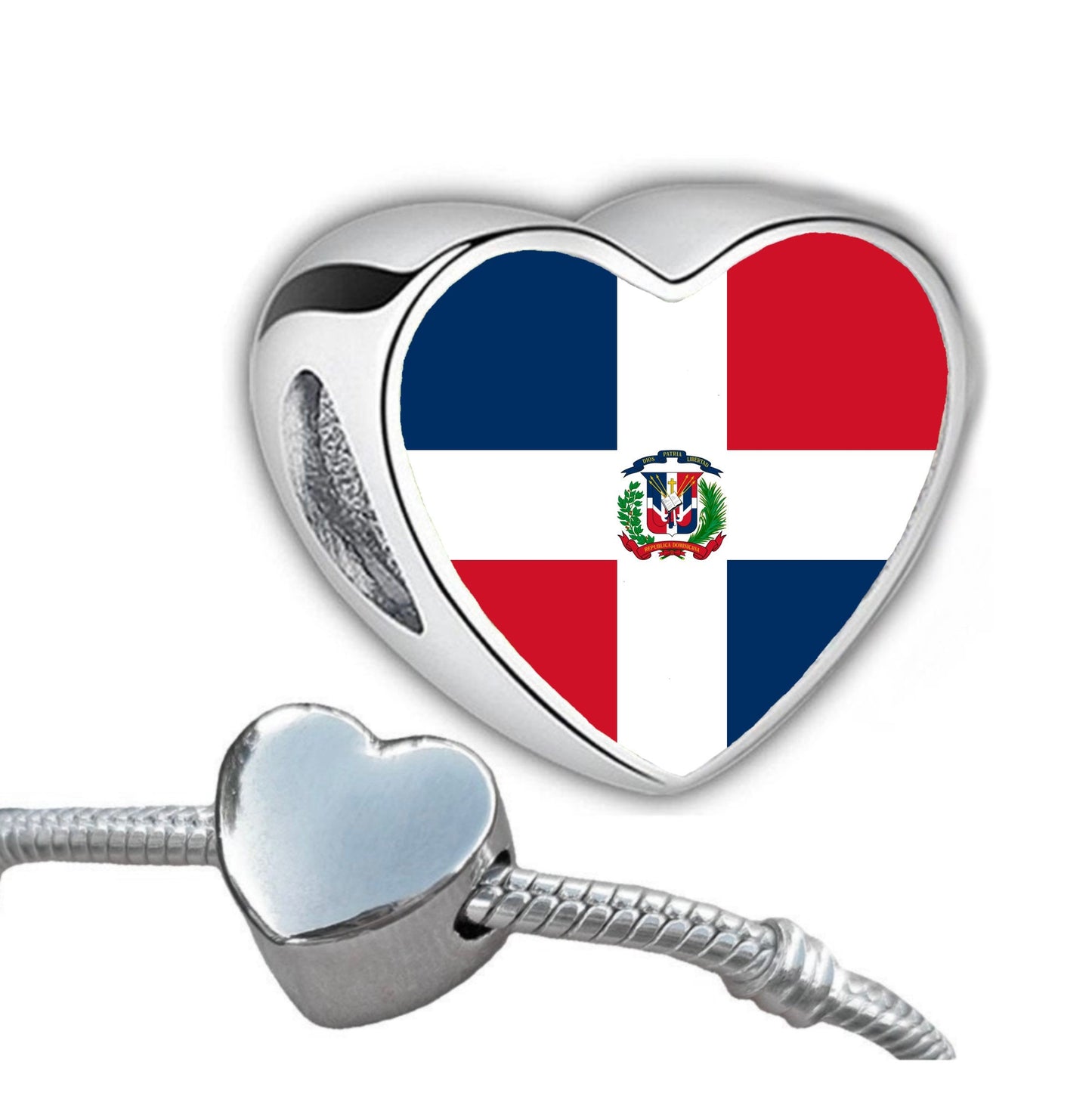 Dominican Republic heart bracelet stainless steel charm bead. Personalised Flag charm bead. Add on charm bead. Gift for mom mum CHARM ONLY
