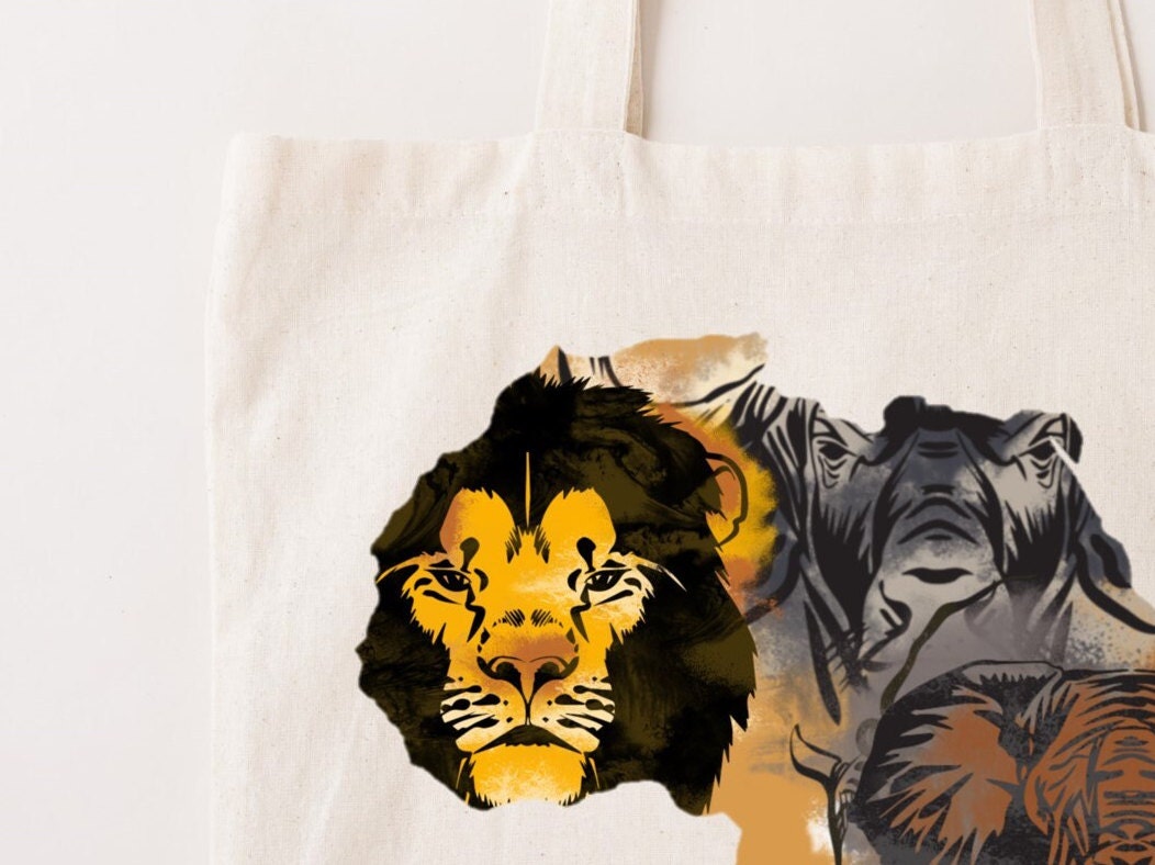 Africa's Big 5 on a natural tote bag.