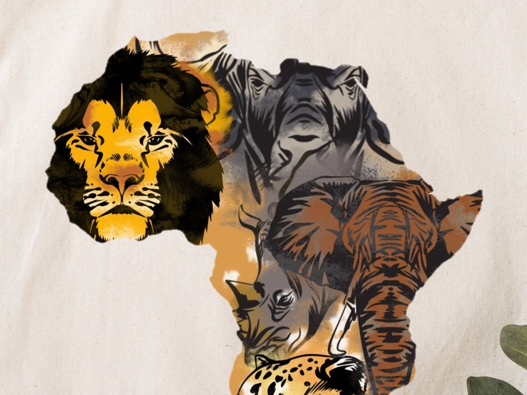Africa's Big 5 on a natural tote bag.