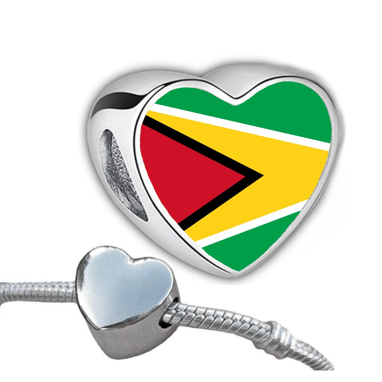 Guyana heart shaped bracelet stainless steel charm bead Add on Bracelet charm. Flag bead. Personalised charm. Guyana flag charm. CHARM ONLY
