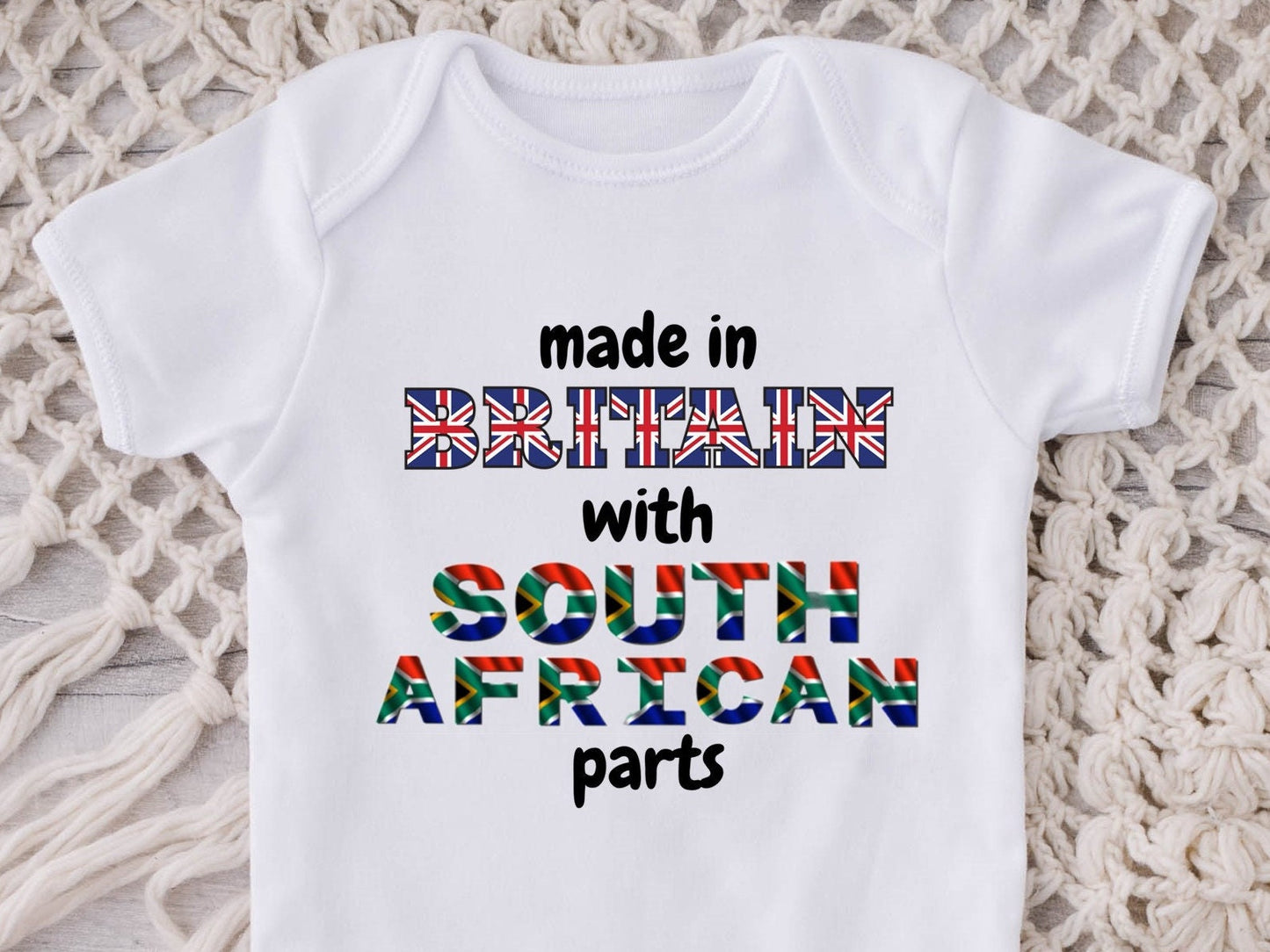 Baby Vest. Made in Britain with South African parts Baby-grow / vest ( Made to order ). New baby gift. ( Original design )