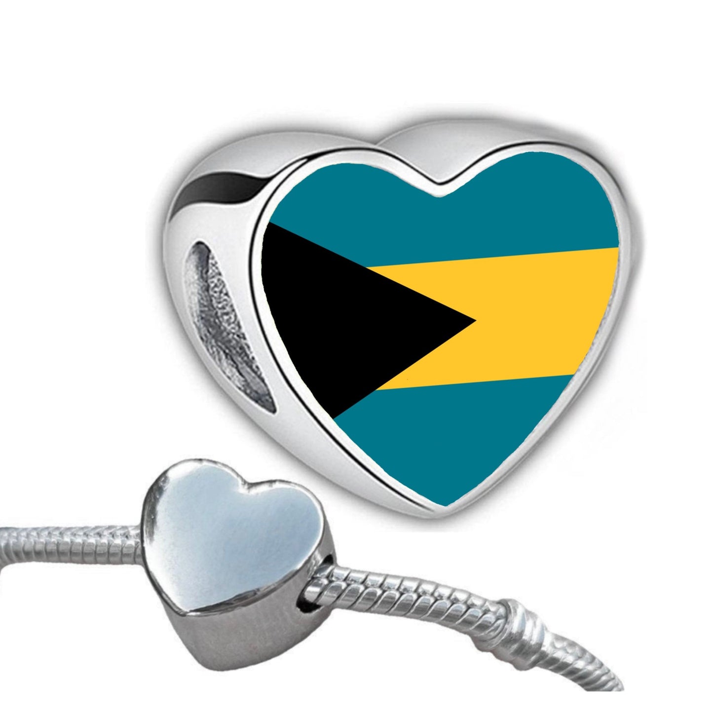 The Bahamas flag heart shaped personalised flag stainless steel charm bead Add on charm Large hole bead Valentine’s gift for mom mum