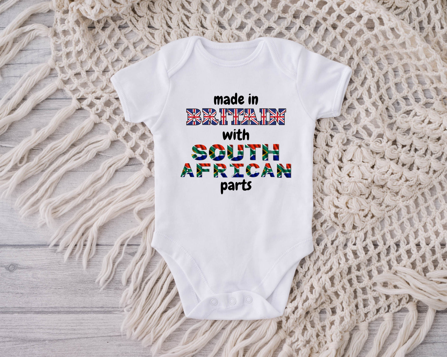 Baby Vest. Made in Britain with South African parts Baby-grow / vest ( Made to order ). New baby gift. ( Original design )