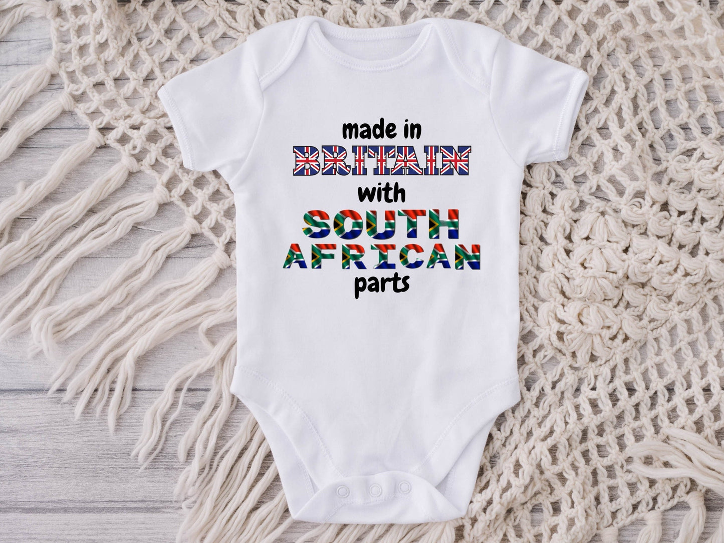 Baby Vest. Made in Britain with South African parts Baby-grow / vest ( Made to order ). New baby gift. ( Original design )