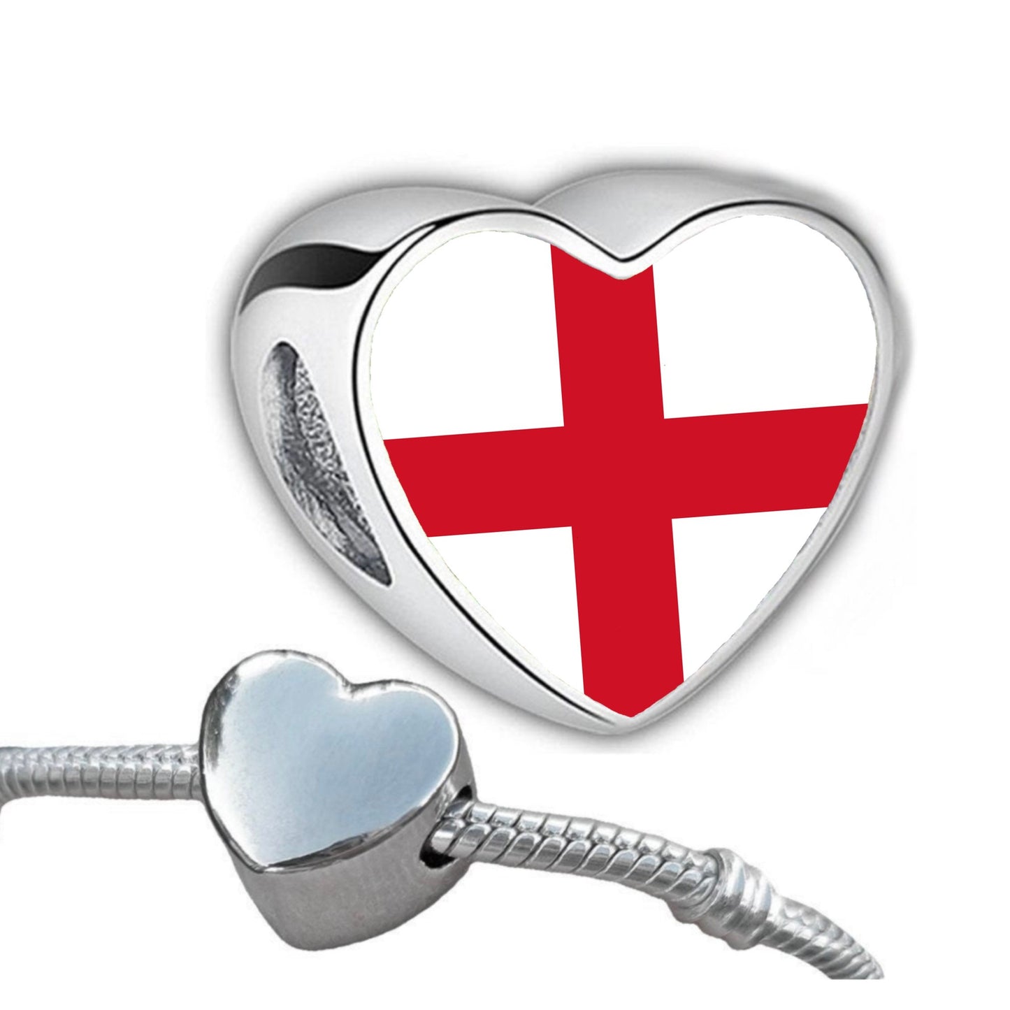 English England St Georges Flag heart bracelet stainless steel charm bead Add on Large hole charm. Valentine’s Gift. Gift for mum CHARM ONLY