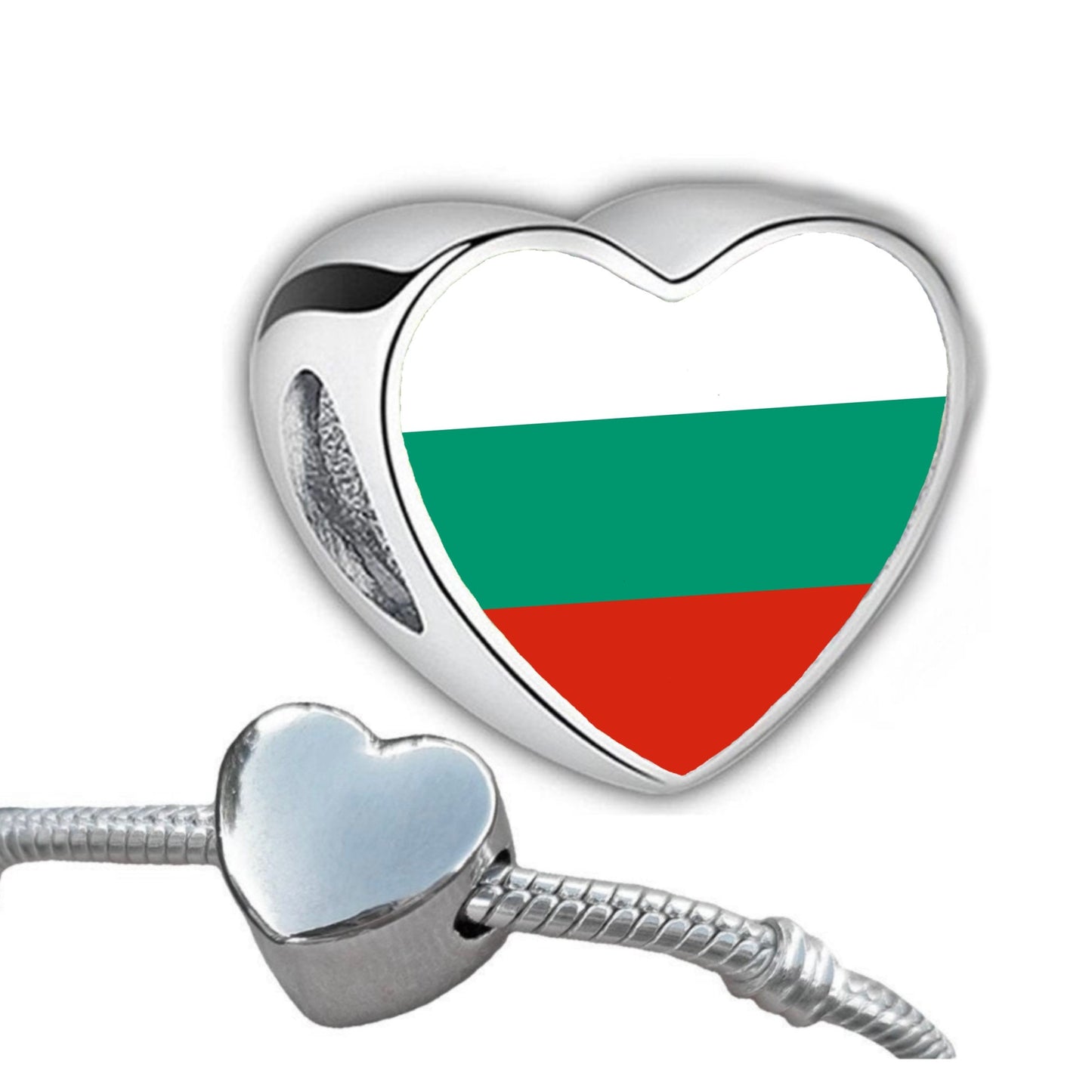 Bulgarian Bulgaria flag heart shaped stainless steel charm Charm bead. Add on charm bead. Large hole charm bead Valentine’s gift. CHARM ONLY
