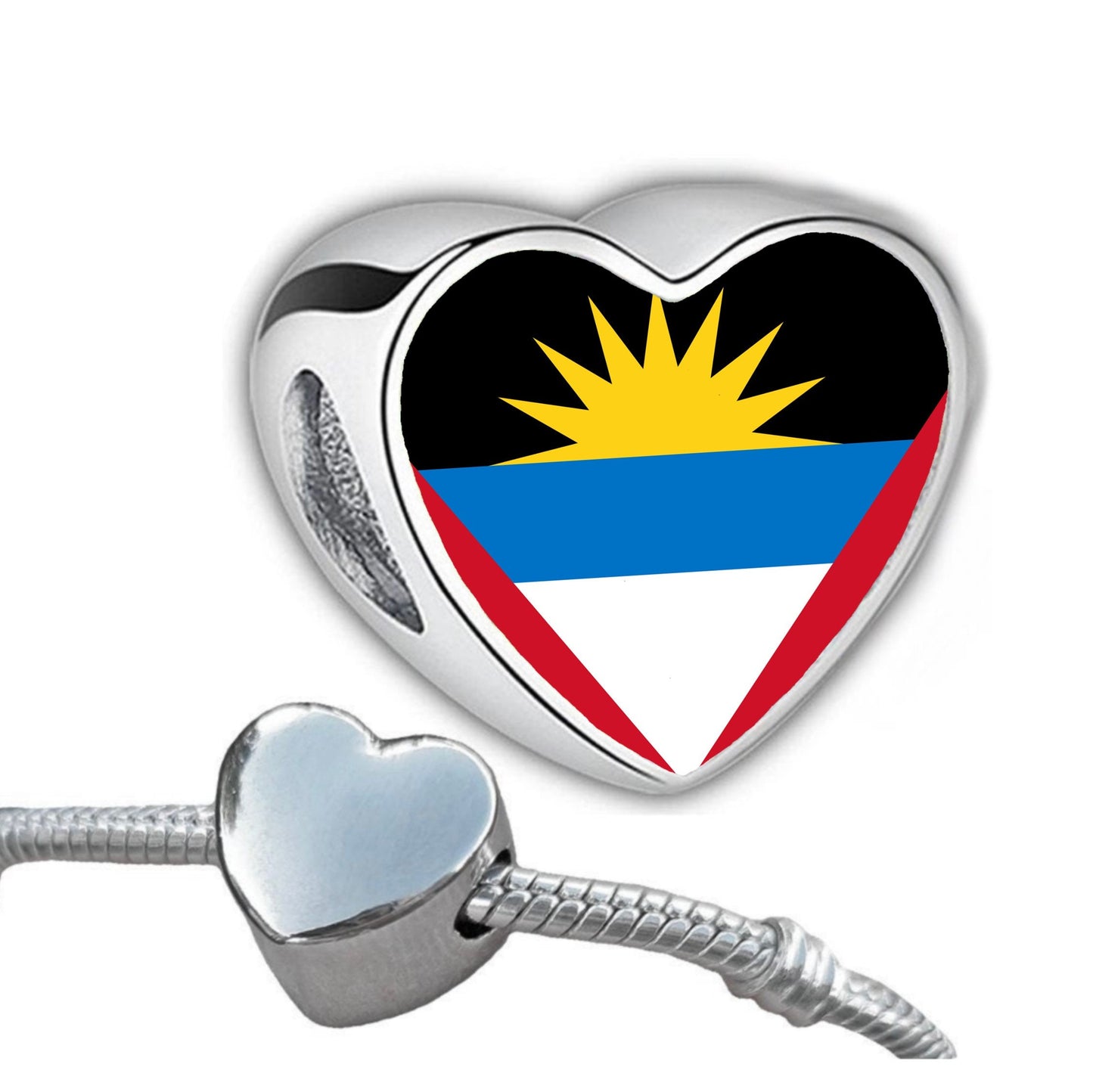 Antigua and Barbuda Flag heart charm bead Flag Bead stainless steel charm. Add on bead. CHARM ONLY