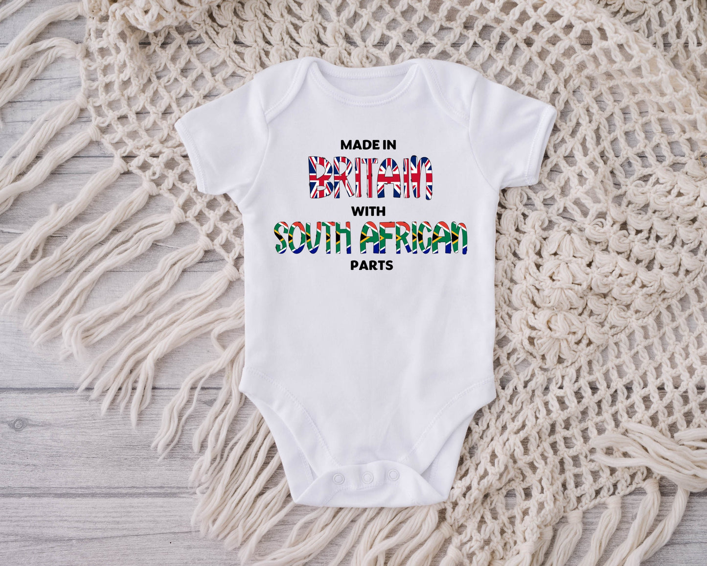 Baby Vest "Made in Britain with South African parts" Baby-grow/vest Gender Neutral Pregnancy Announcement Stork Shower Gift New Design