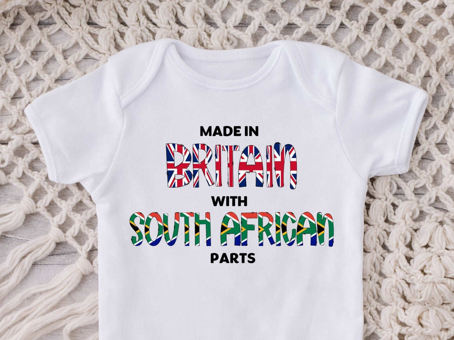 Baby Vest "Made in Britain with South African parts" Baby-grow/vest Gender Neutral Pregnancy Announcement Stork Shower Gift New Design