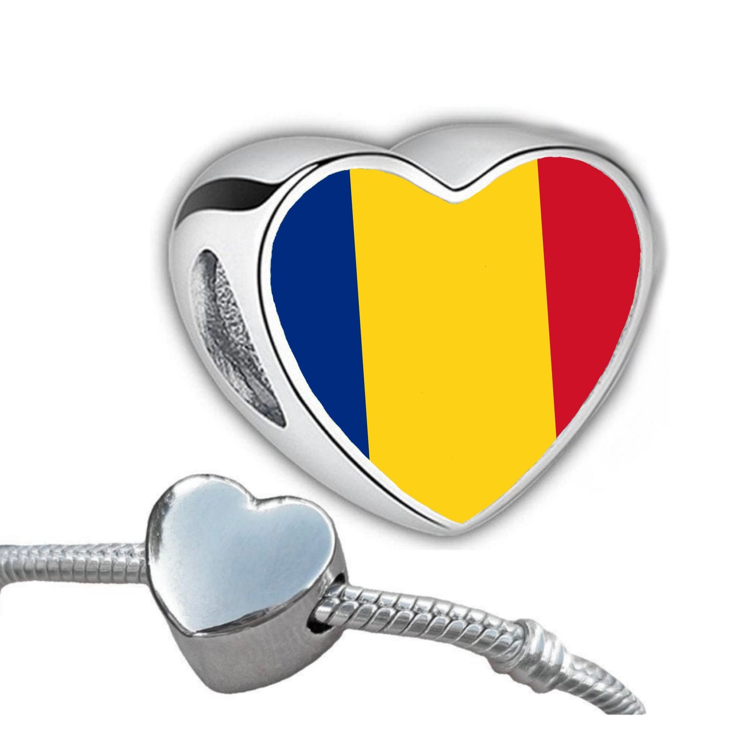 Romania Romanian flag heart shaped bracelet stainless steel charm bead Personalised Add on charm Large hole bead Valentine gift for mom mum