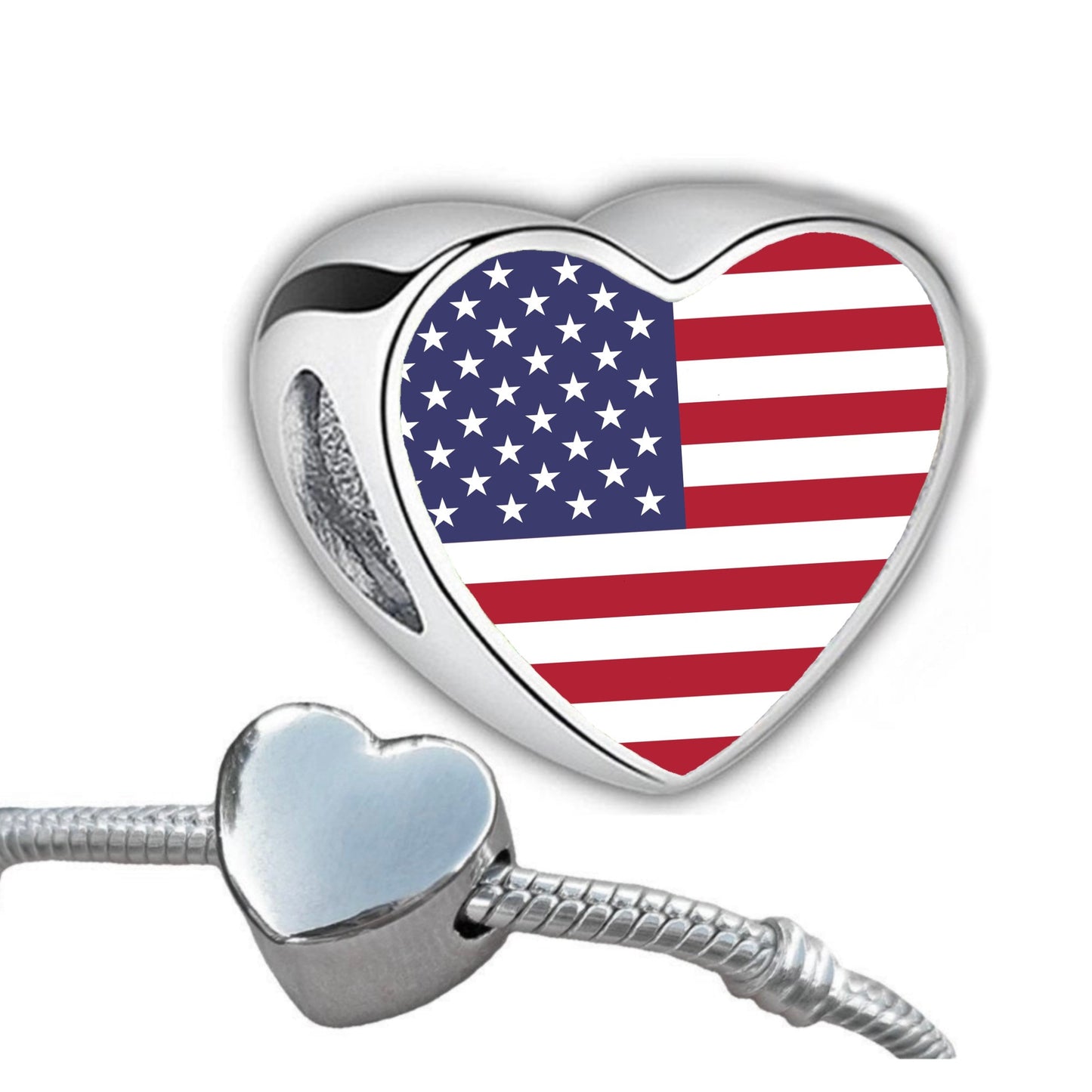 United States USA 'Stars and Stripes' heart bracelet stainless steel charm bead Personalised Charm add on large hole bead Valentine’s gift