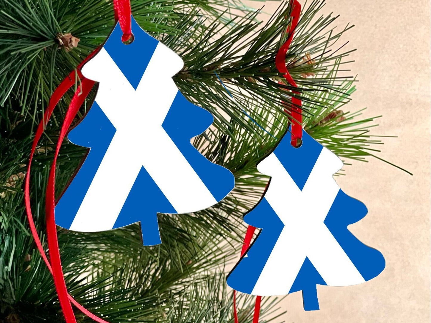 Christmas Tree Scotland Scottish Saltire Flag Decoration Hanging Ornament Bauble Xmas Secret Santa Stocking Filler New Home Gift Keepsake