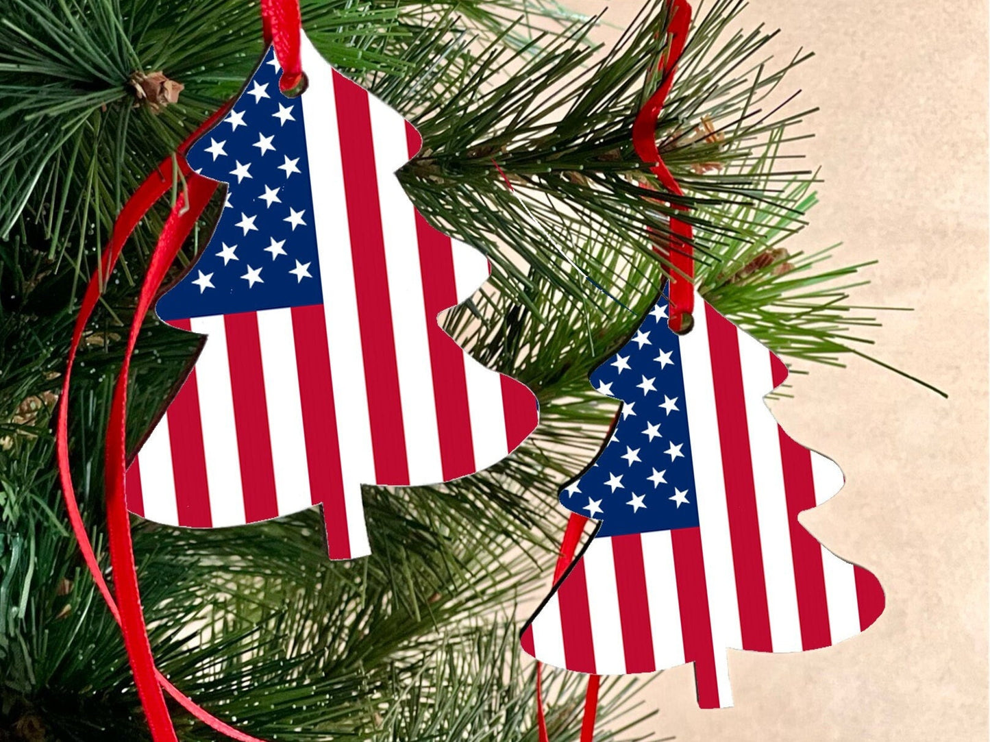 Christmas decorations tree ornament United States Stars and Stripes Christmas Decoration. Tree shaped decoration hanging ornament.
