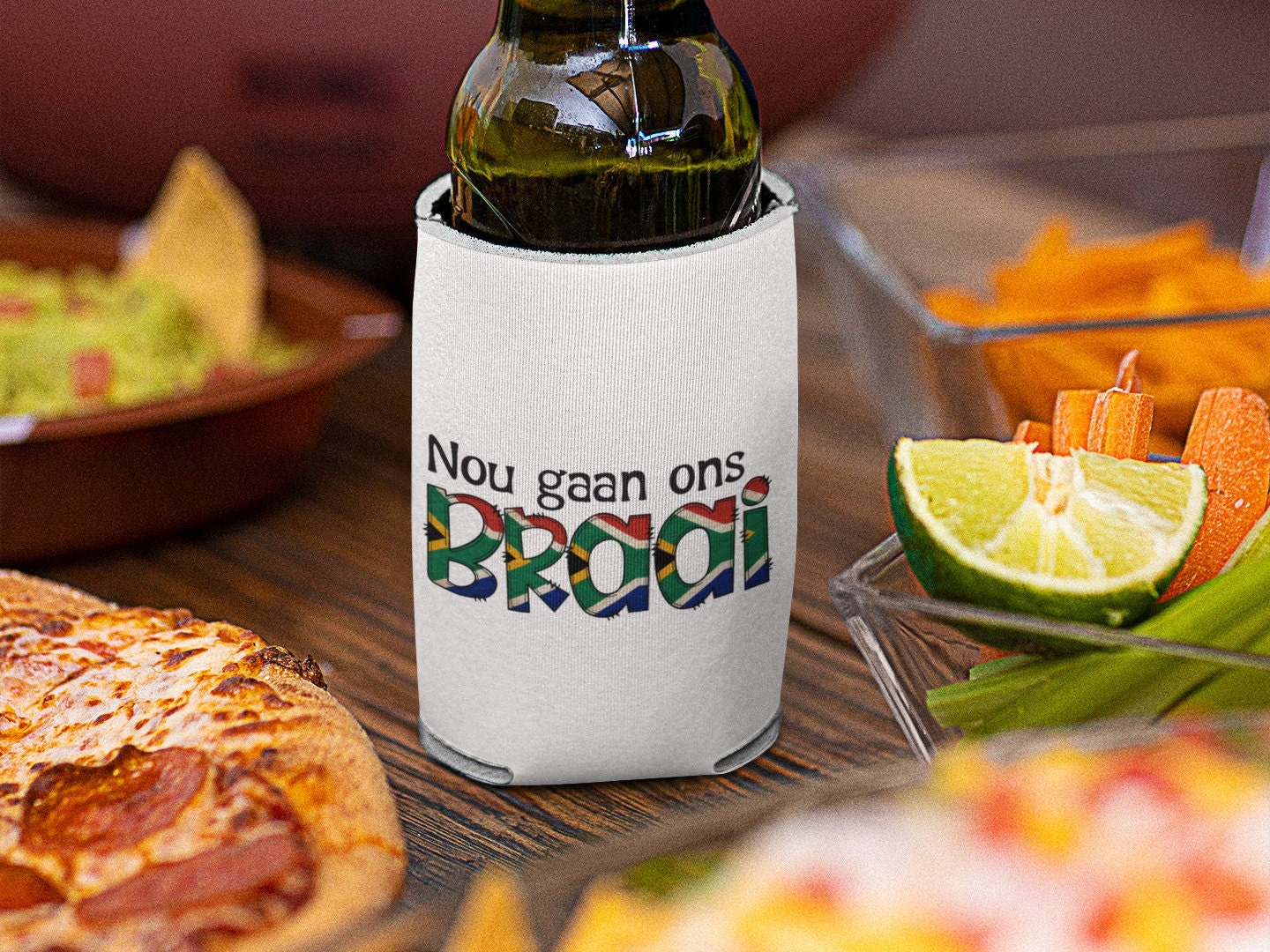 Can sleeve can cooler Barbecue Braai gift South African gift Nou gaan ons braai South African Flag fathers Day gift for him