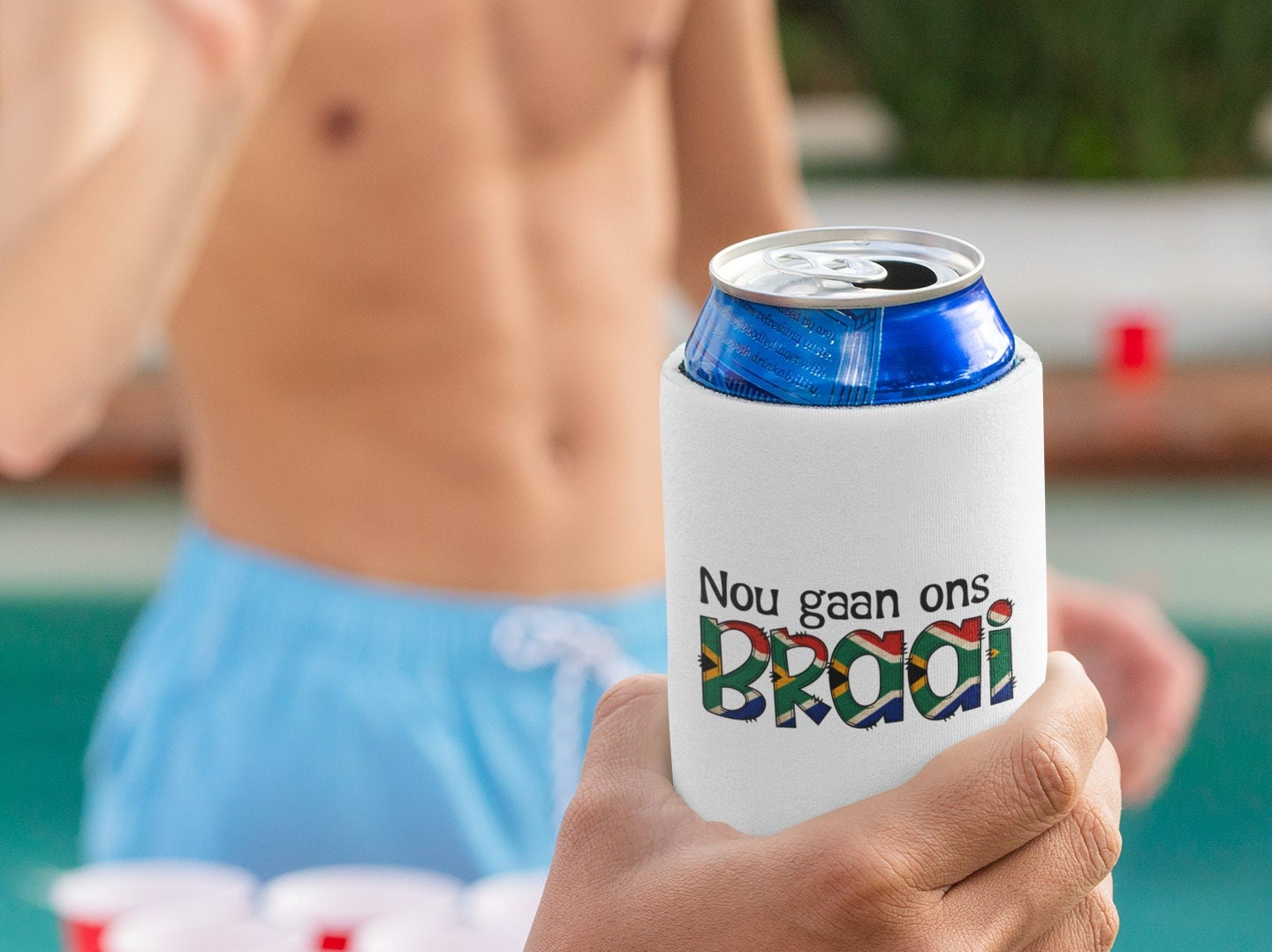 Can sleeve can cooler Barbecue Braai gift South African gift Nou gaan ons braai South African Flag fathers Day gift for him