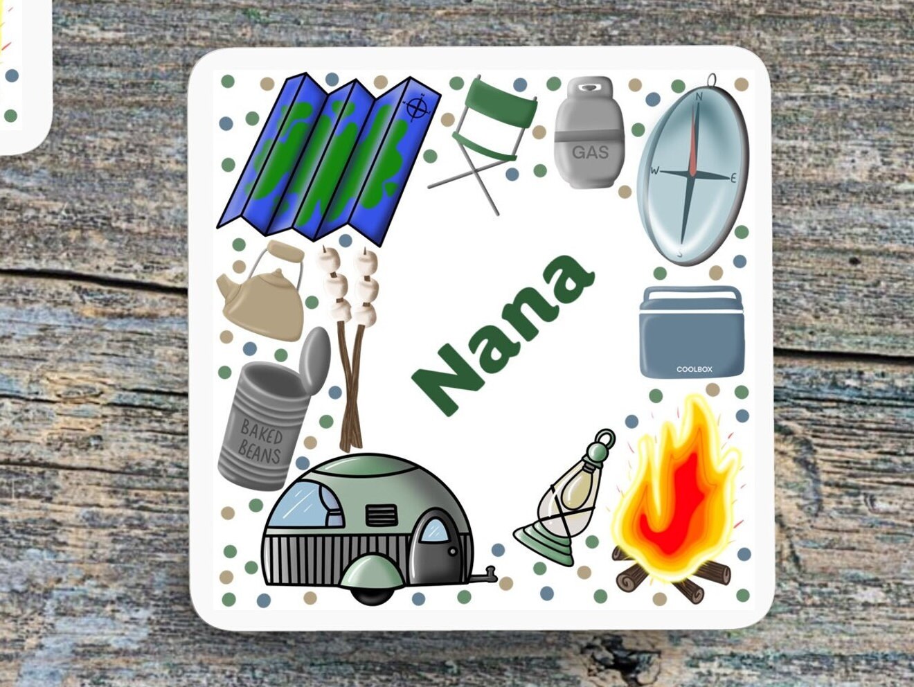 Camping Caravan Motorhome personalised mug and coaster Bright colourful design Motorhome RV camping gift Mother’s Father’s Day Campfire