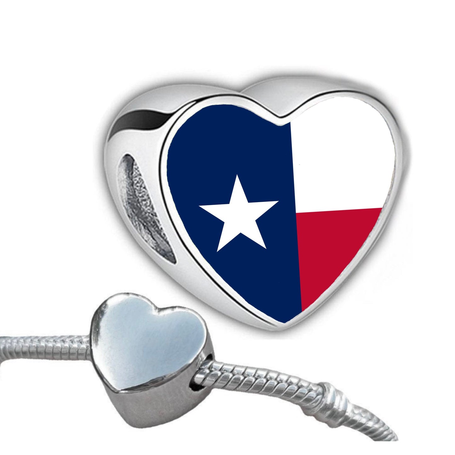 United States US State flags hand printed on a heart shaped stainless steel charm bead Add on Large hole bead Valentine’s Gift. Gift for mom