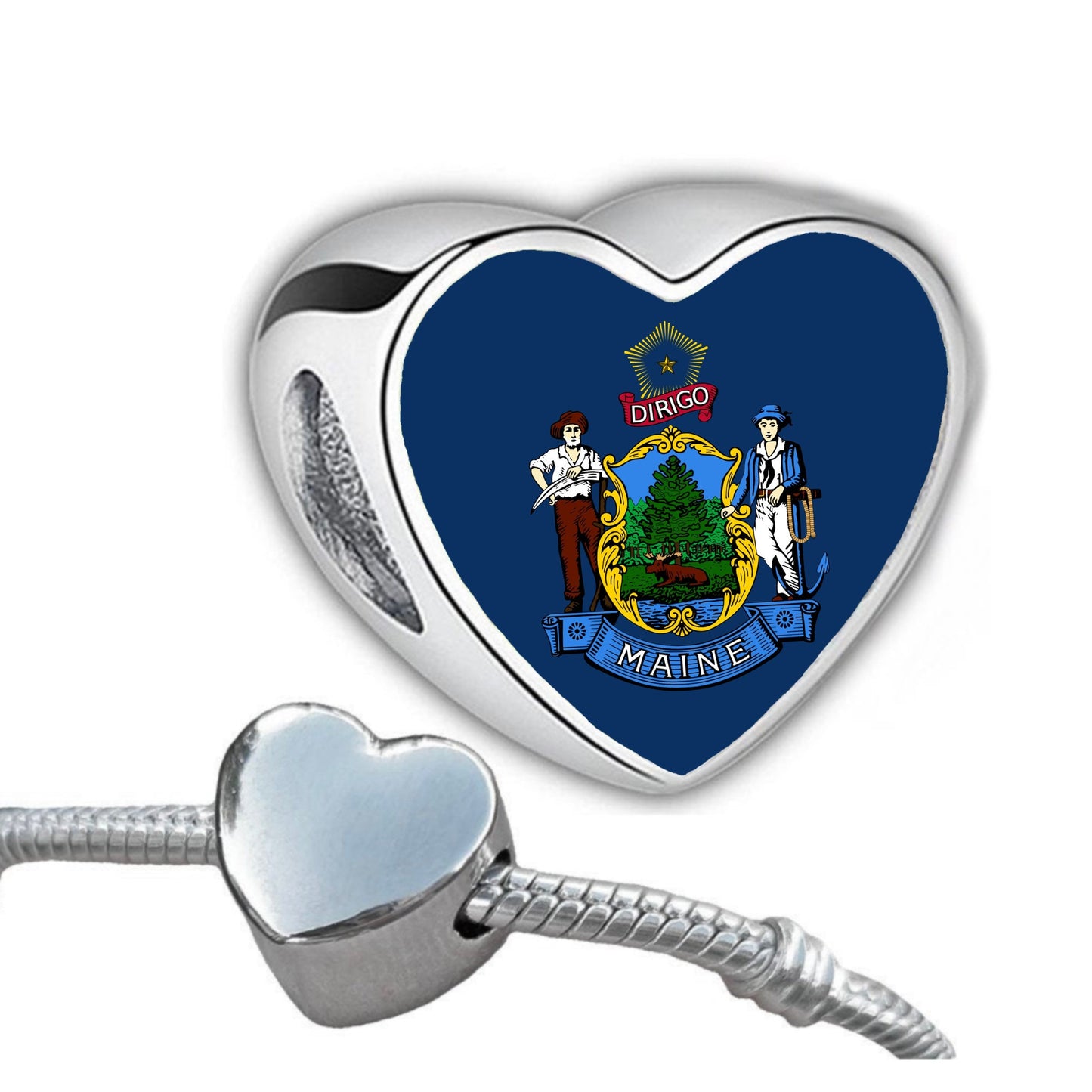 United States US State flags hand printed on a heart shaped stainless steel charm bead Add on Large hole bead Valentine’s Gift. Gift for mom