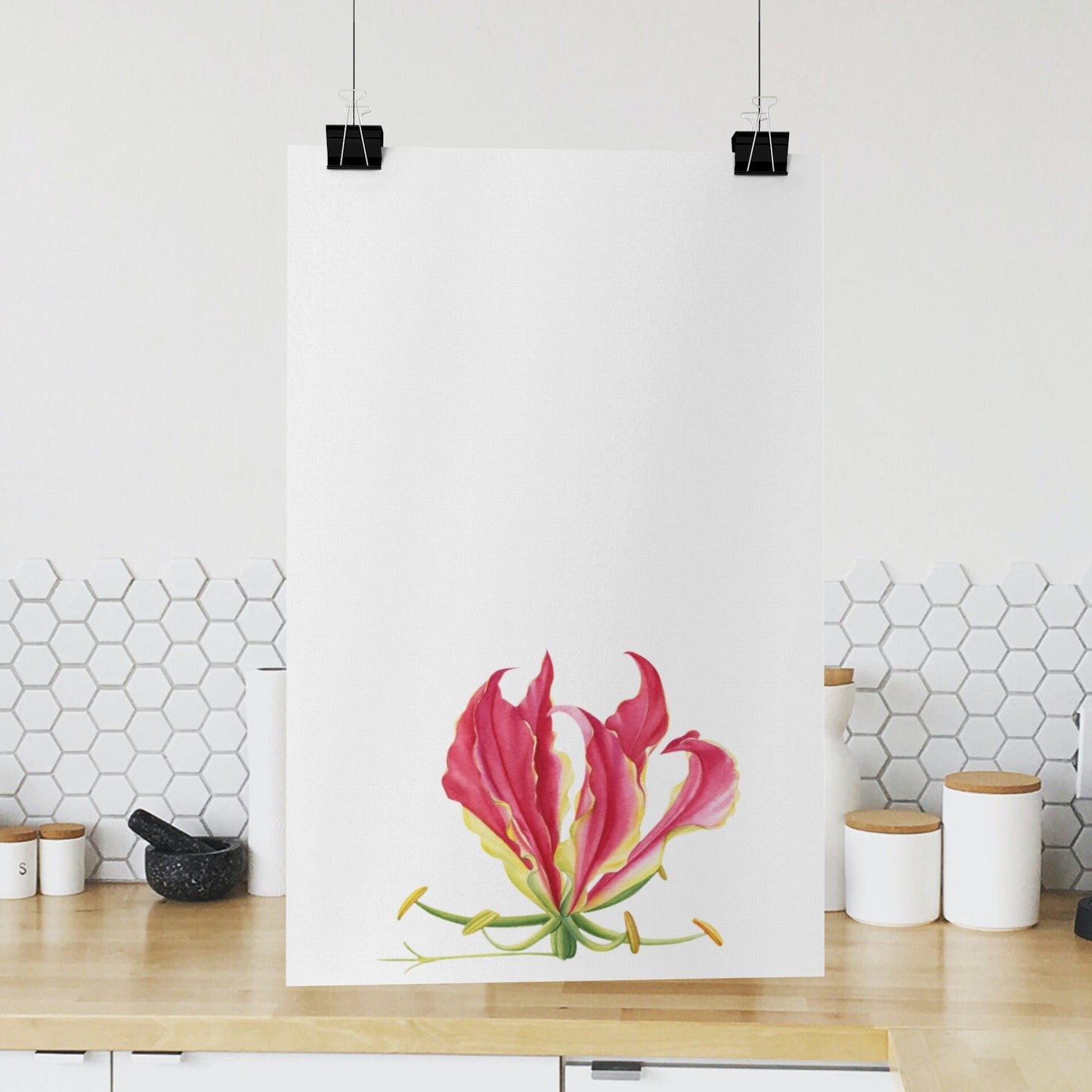 Flame Lily Tea Towel Gloriosa superba Zimbabwe Brightly Flame Lily fabric kitchen / bar towel / dish towel housewarming birthday gift