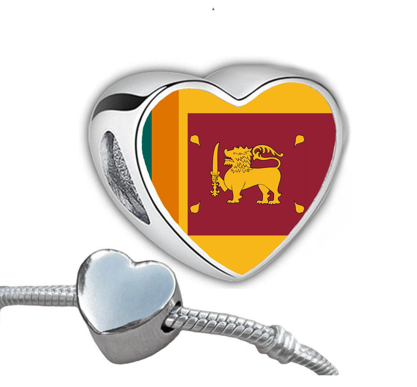 Sri Lanka Sri Lankan flag heart shaped bracelet stainless steel charm bead Personalised Add on Large hole bead Valentine’s gift for mom mum
