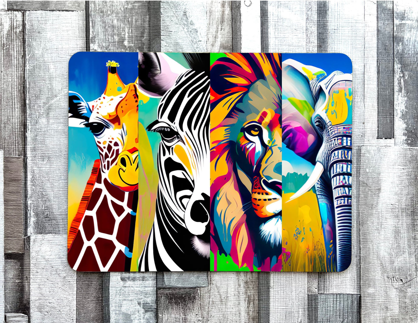 Safari African savannah jungle animal tablemat placemat wildlife gift bright colours elephant lion zebra giraffe