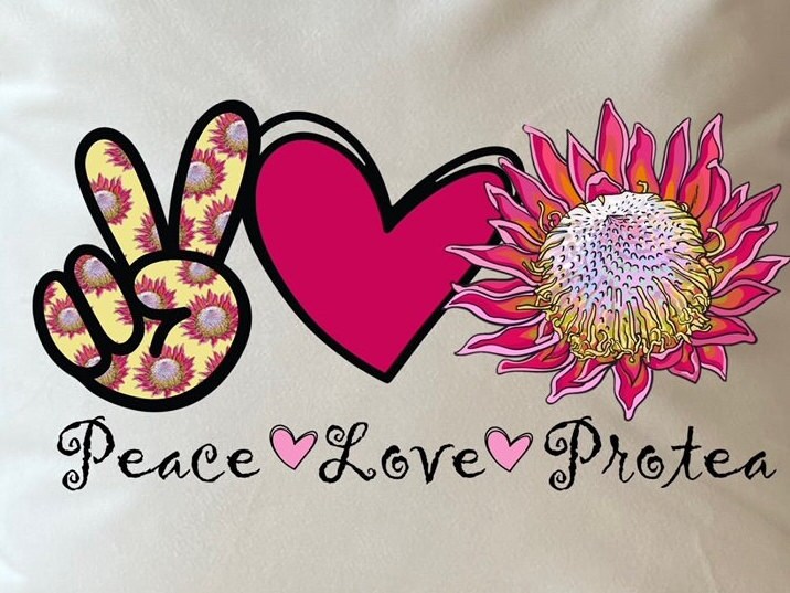 Peace Love Protea design South African Flower Protea Design plush white deluxe soft feel scatter cushion. ( 40x40cm )