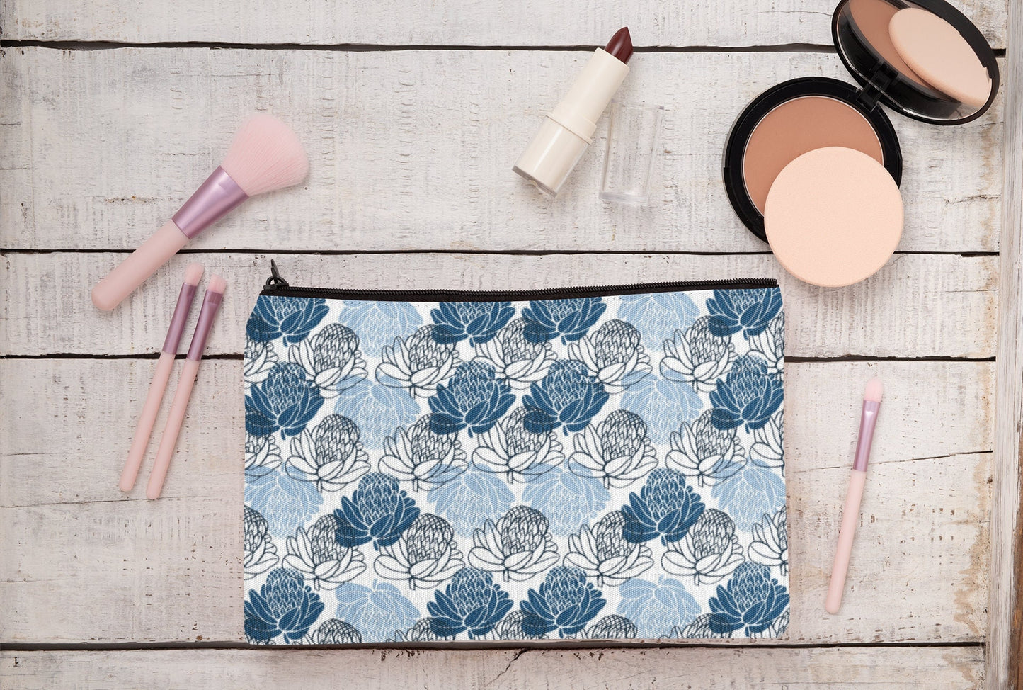 South African Protea design linen cosmetics or pencil case