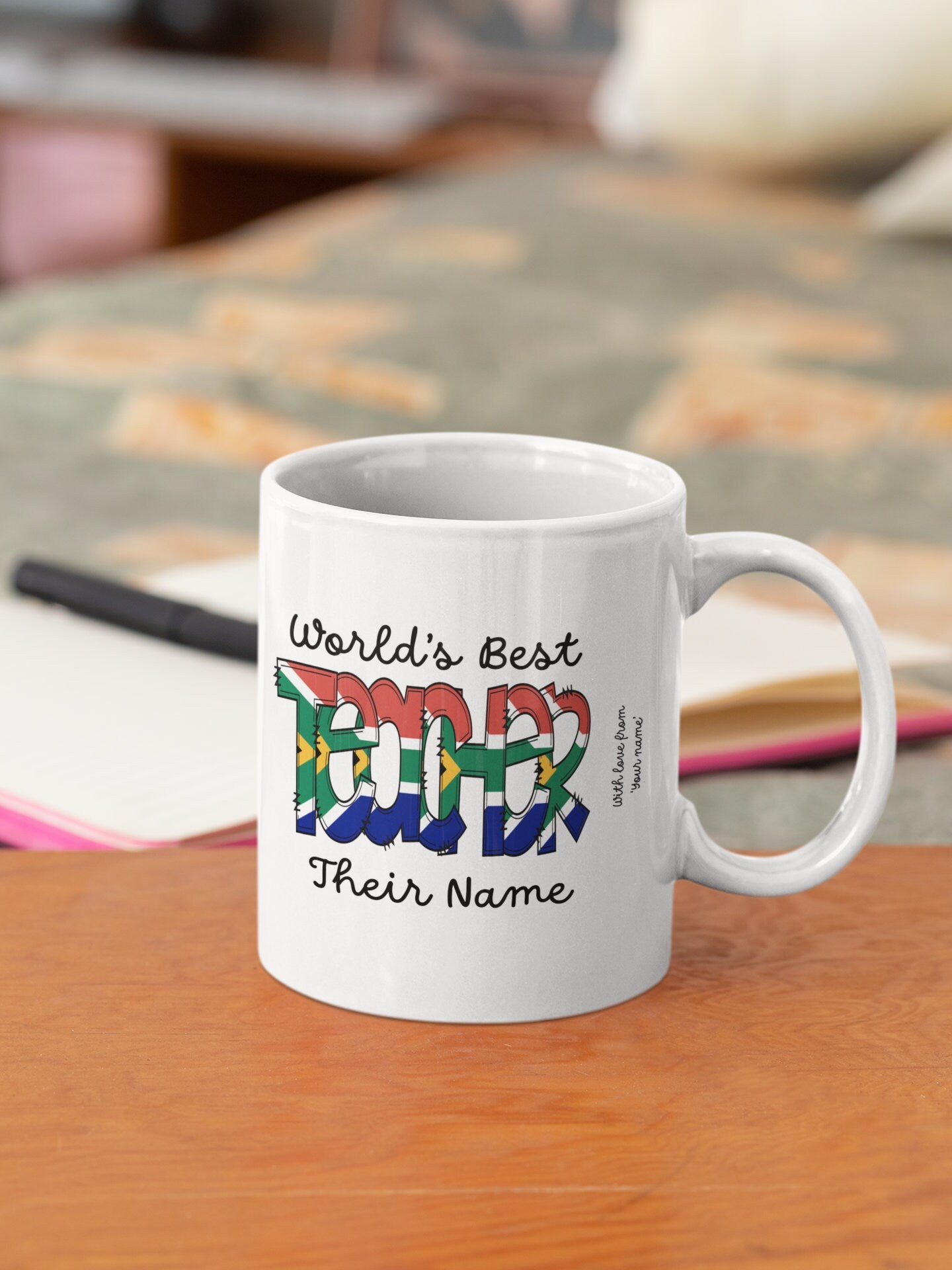 Personalised Teacher Mug South African flag Thank you gift school leaver graduation gift Leaving gift