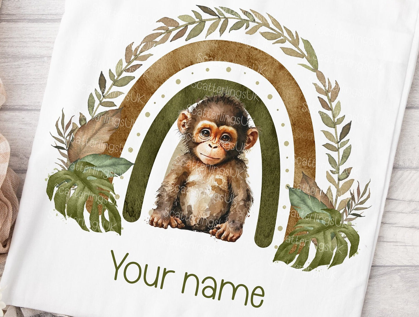 Cheeky Monkey Rainbow personalised custom white tote bag gift for teacher mum nan reusable eco-friendly safari jungle