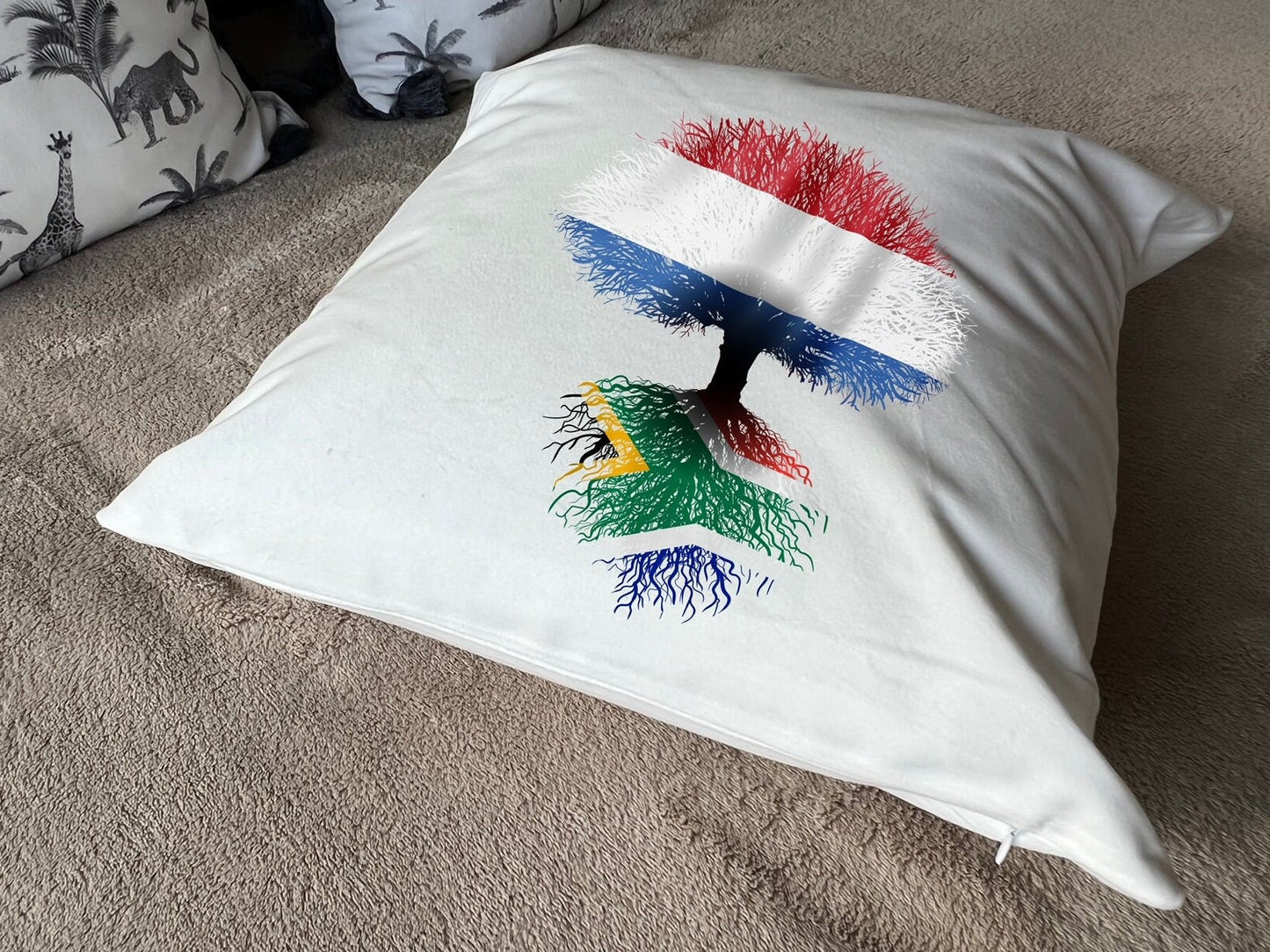 South African roots / Dutch Tree - plush white deluxe 'soft feel' scatter cushion. ( 40x40cm )