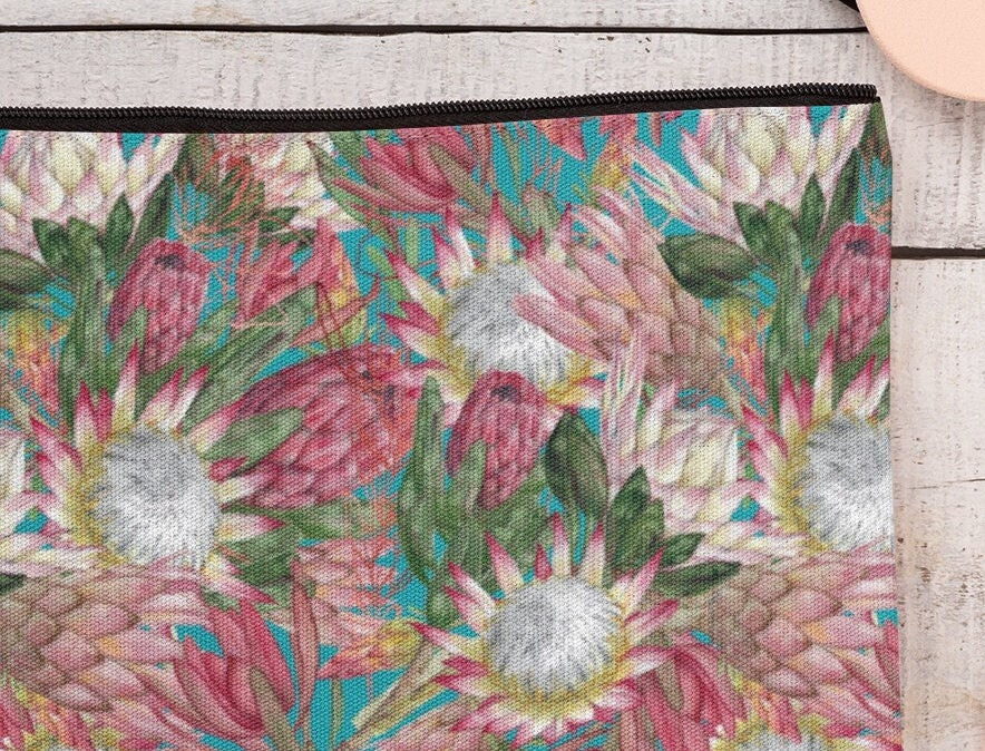 Protea design cosmetic zip case purse South Africa Australia King Protea Fynbos Sugarbush Pencil case handbag organiser Birthday gift