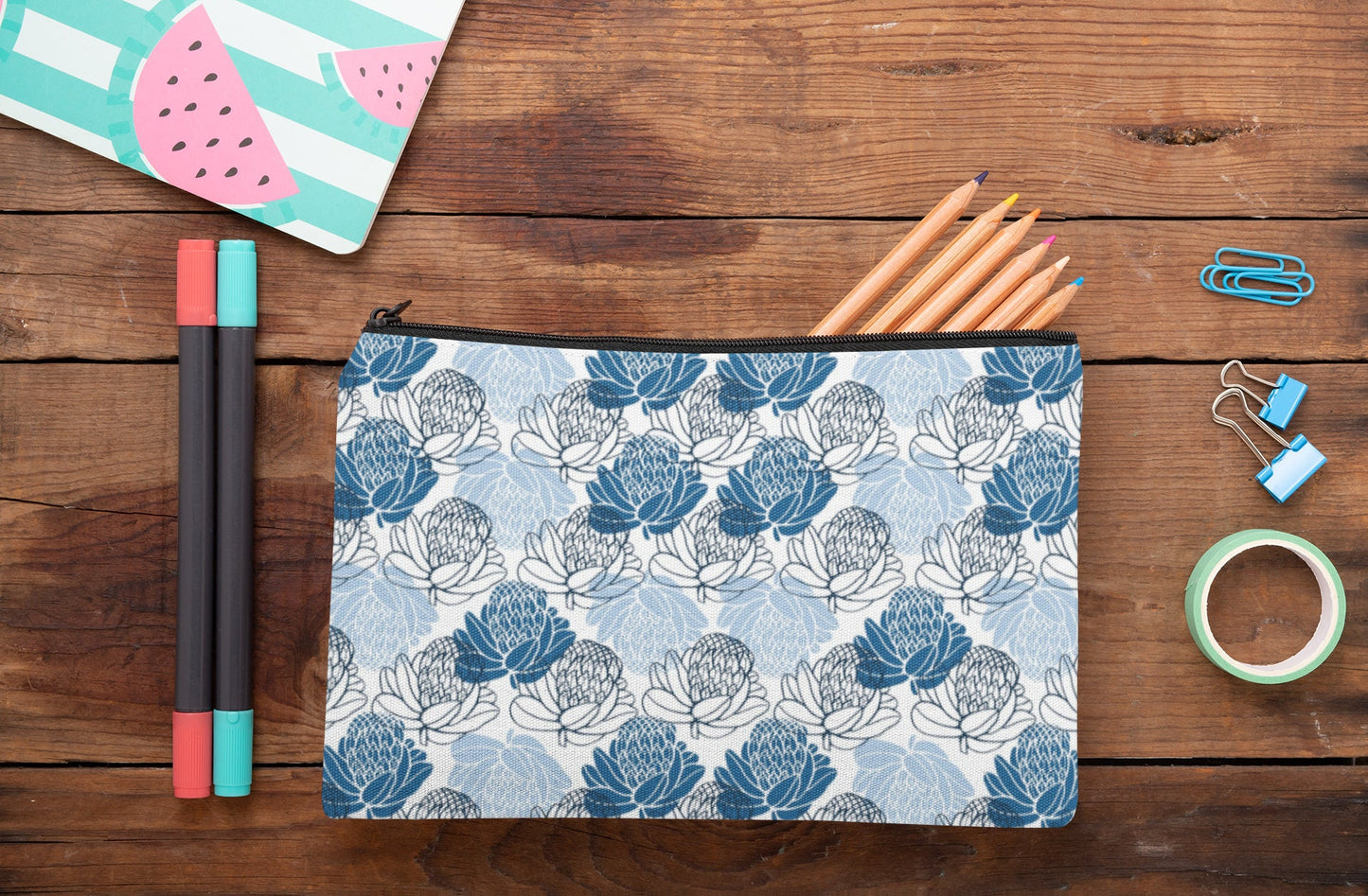 South African Protea design linen cosmetics or pencil case