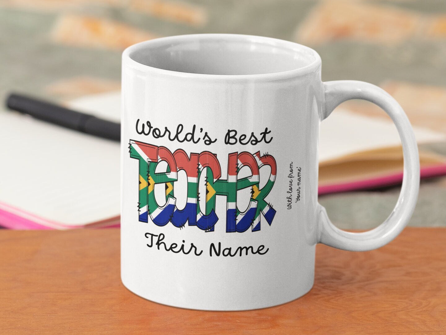 Personalised Teacher Mug South African flag Thank you gift school leaver graduation gift Leaving gift