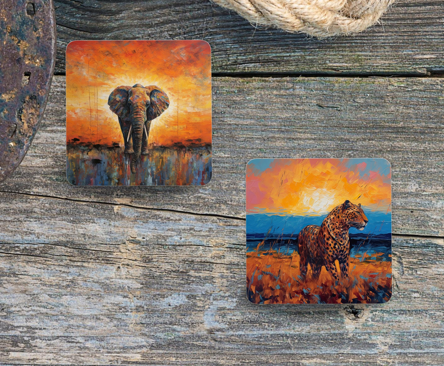 Africa big five animals set of 5 coasters elephant lion buffalo rhinocerous leopard south african gift for him bar