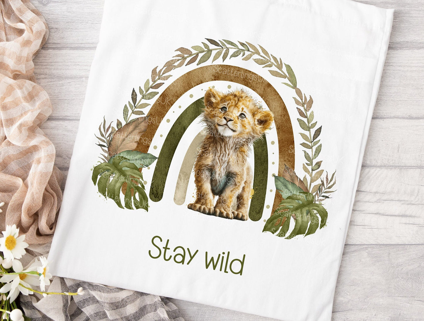 Lion Rainbow personalised custom white tote bag gift for teacher mum nan reusable eco-friendly safari jungle