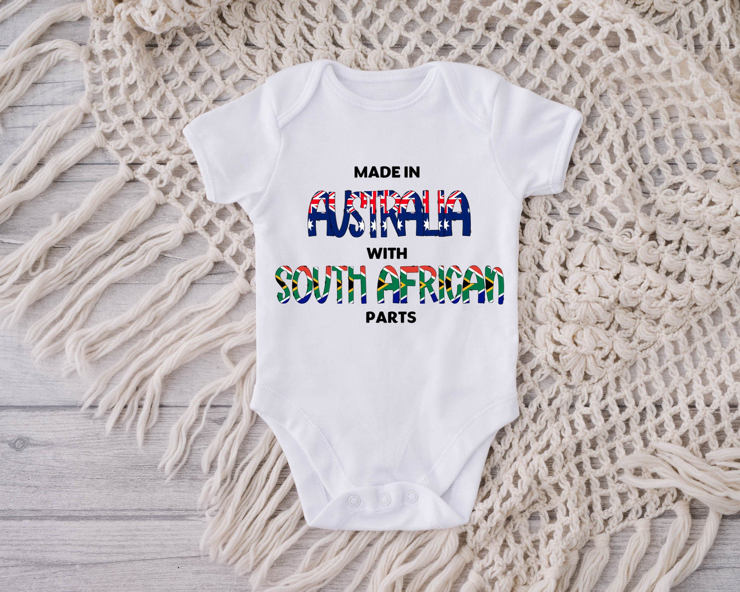 South African-inspired Baby Vest Made in Australia with South African Parts, Perfect Gift for New Baby Pregnancy Announcement Gender Neutral